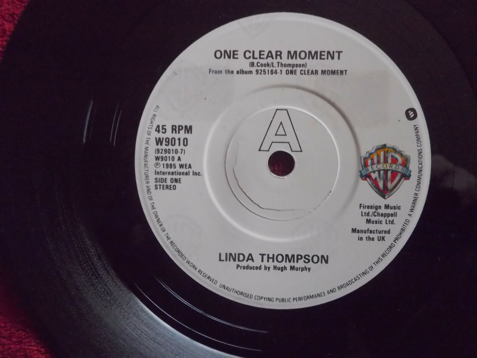Linda Thompson – One Clear Moment / Talking Like a Man (Warner Bros., W 9010, 1985)