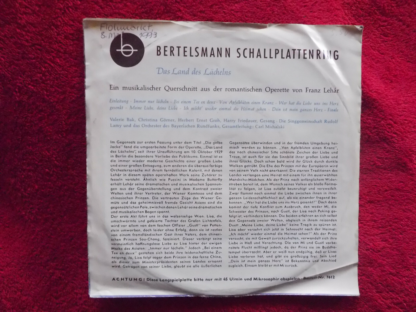 Franz Lehár – Das Land des Lächelns: Querschnitt | Bertelsmann Records 7612, Bild 3