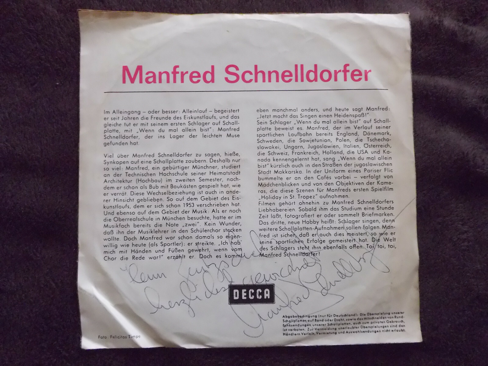 Manfred Schnelldorfer – Wenn du mal allein bist / Mizzie | Decca 45er-Single, Bild 2