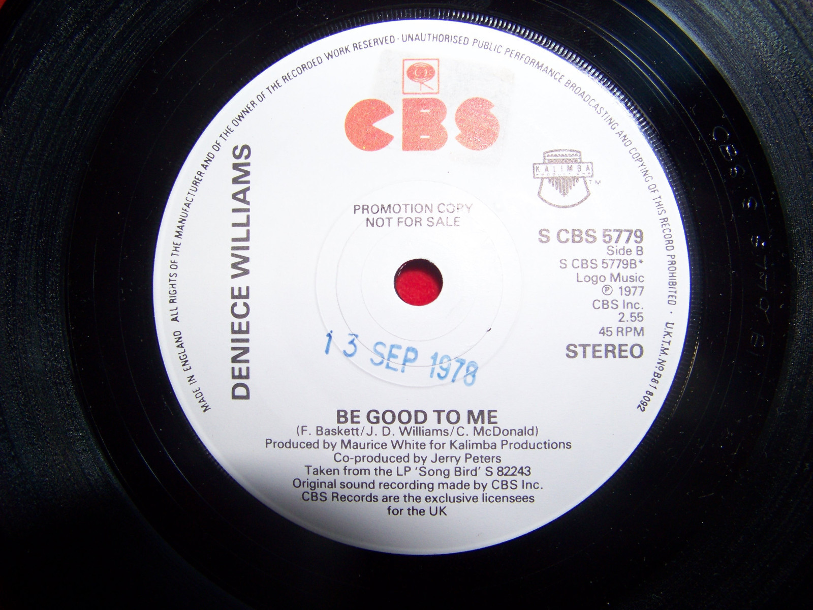 Deniece Williams – Baby, baby my love´s all for you / Be good to me (7-Inch-Single, Promo), Bild 2