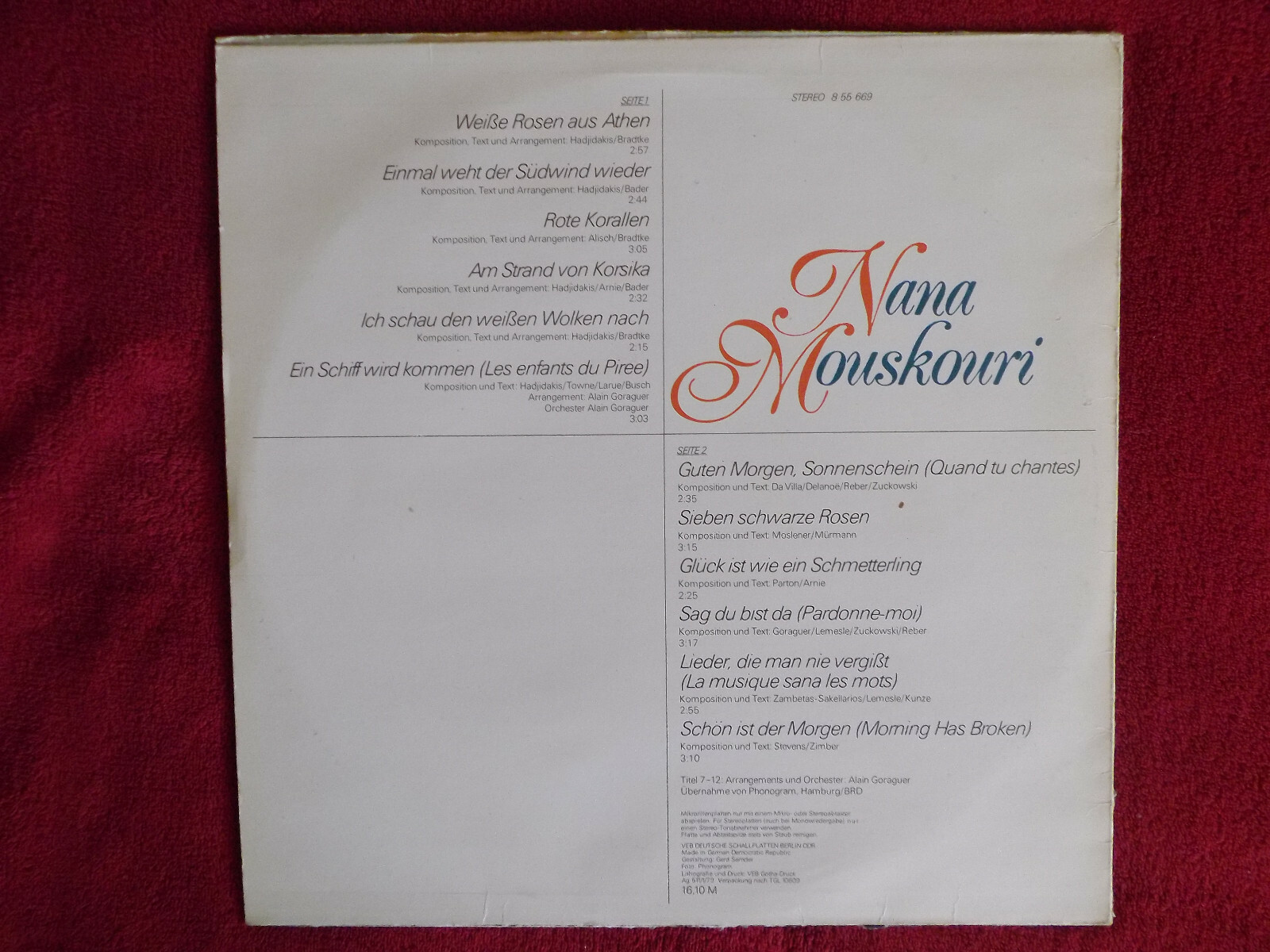 Nana Mouskouri – Nana Mouskouri | Amiga Records LP, DDR 1979, Bild 2