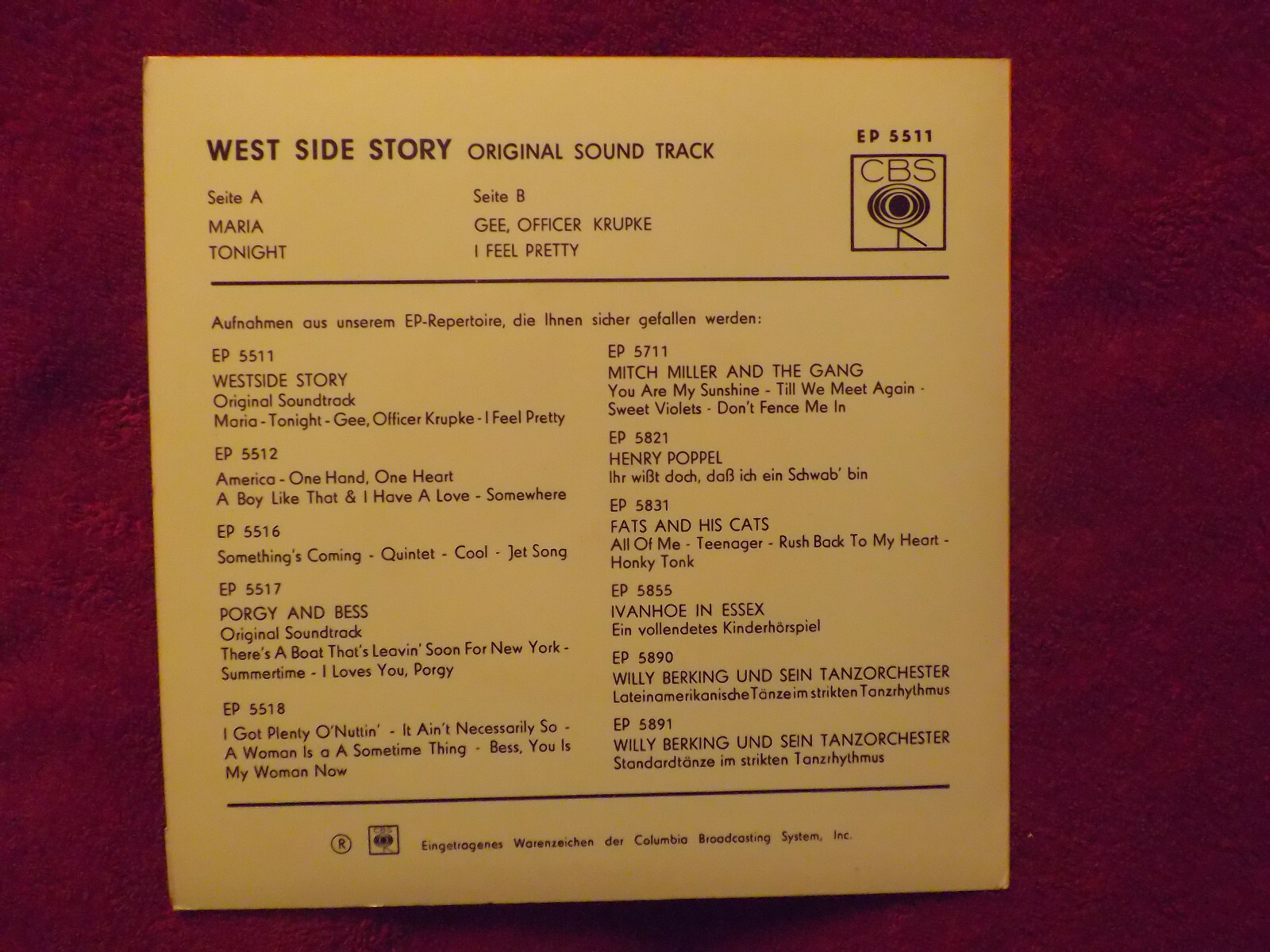 Leonard Bernstein – West Side Story 1 · CBS Records · EP 5511, Bild 4