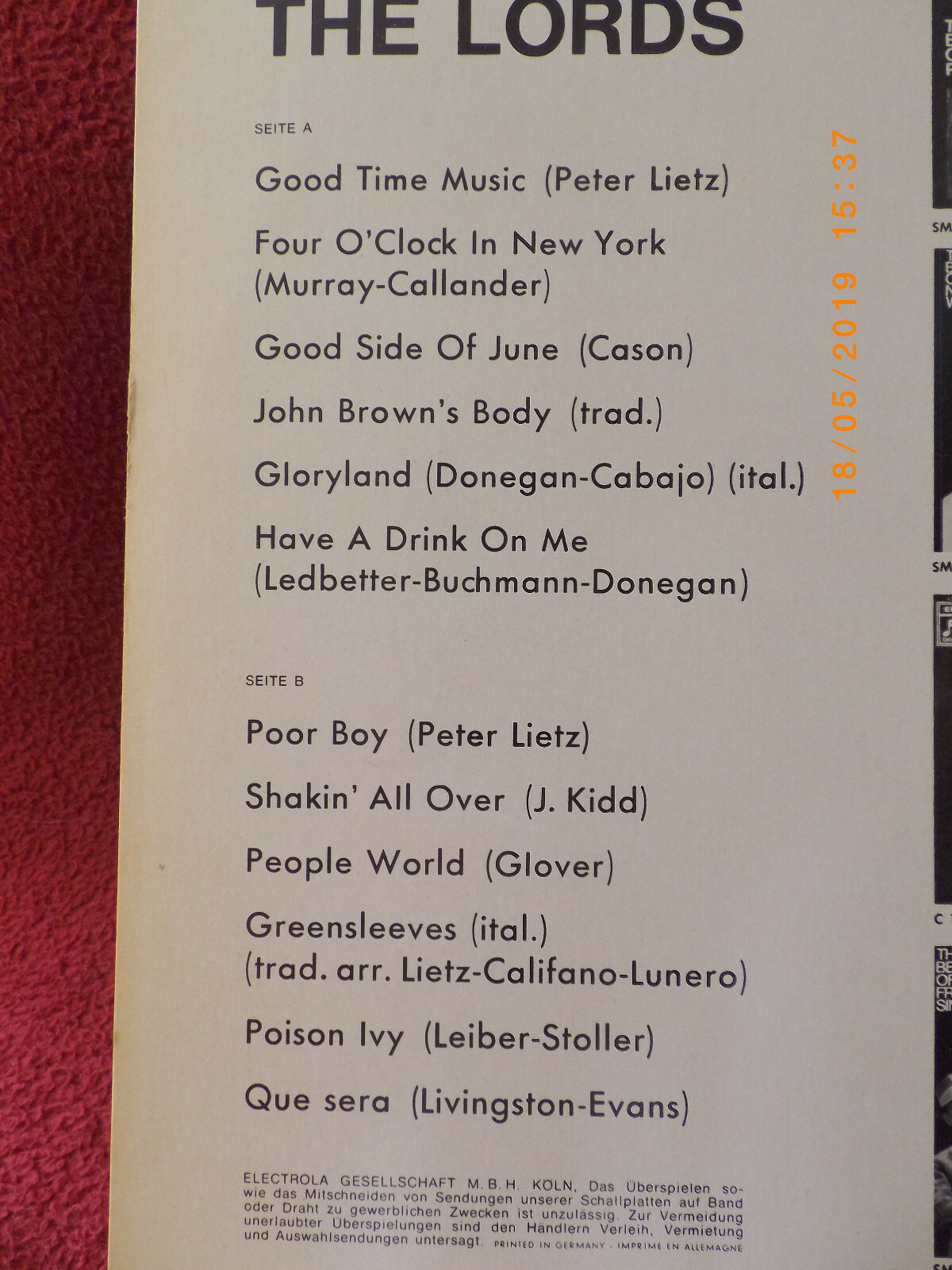 The Lords – The best of The Lords | EMI Columbia Records LP, Bild 3
