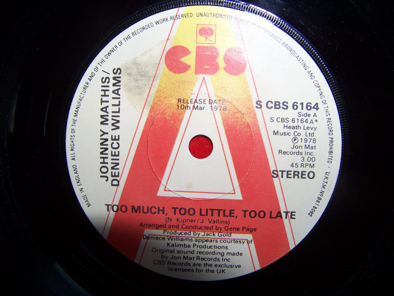 Johnny Mathis / Deniece Williams – Too Much, Too Little, Too Late / Emotions · CBS 45er-Single
