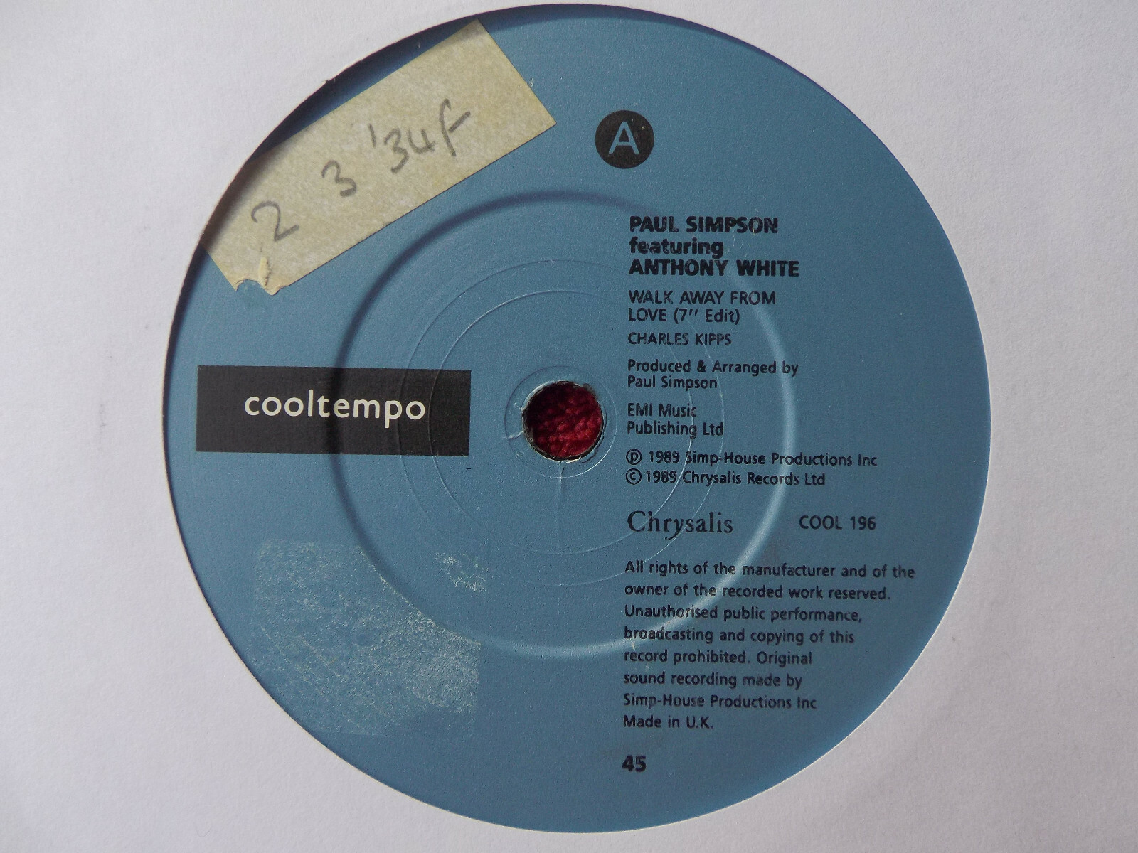 Paul Simpson feat. A. White – Walk away from love / God bless the day (UK Single, 1989)