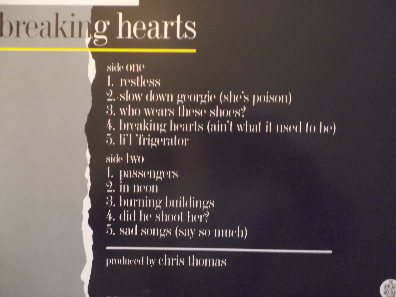 Elton John – Breaking Hearts | LP, Rocket Record Company 822 088-1, Bild 3