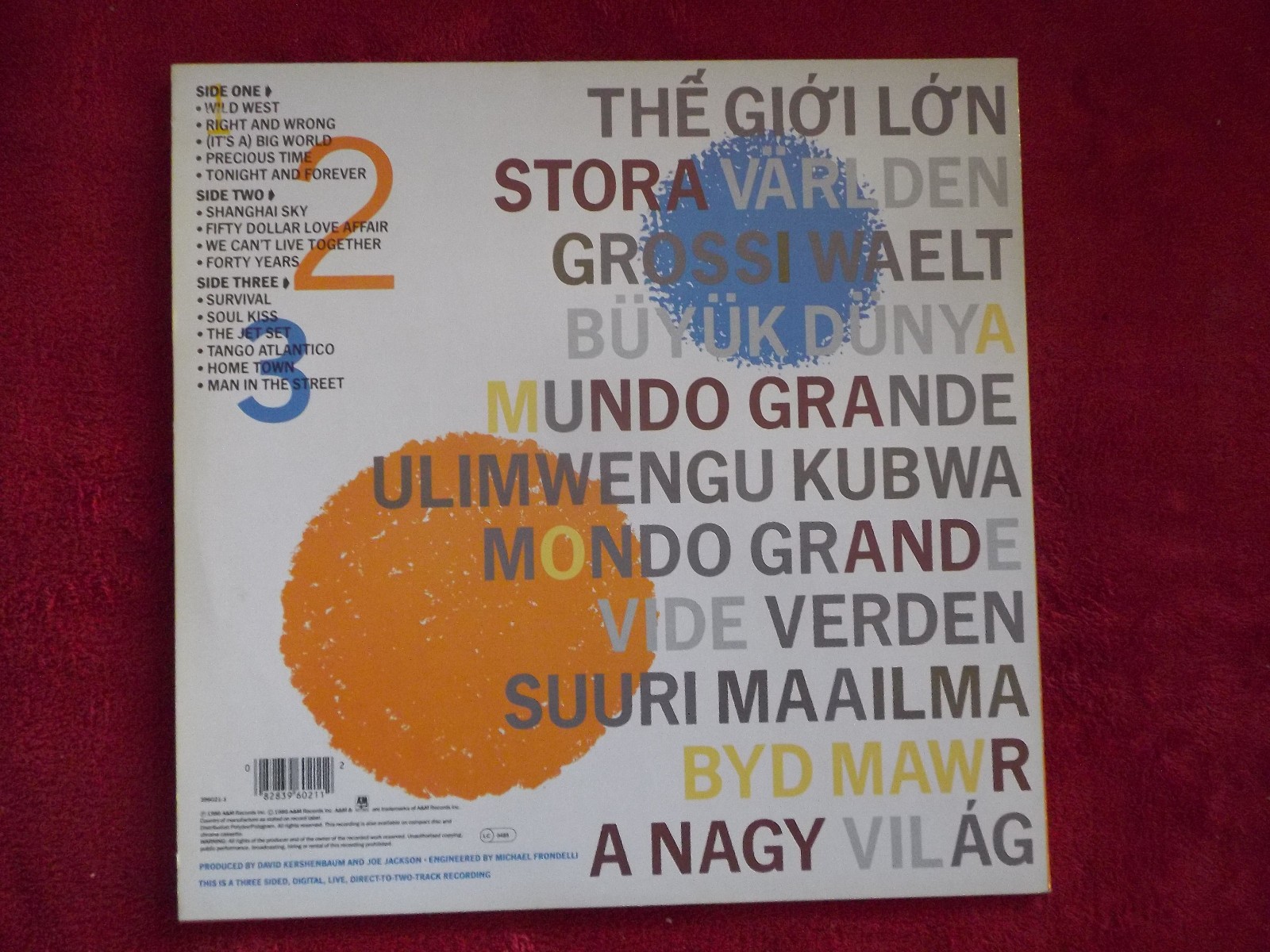Joe Jackson – Big World (Doppel-LP, A&M Records, Deutschland 1986), Bild 3