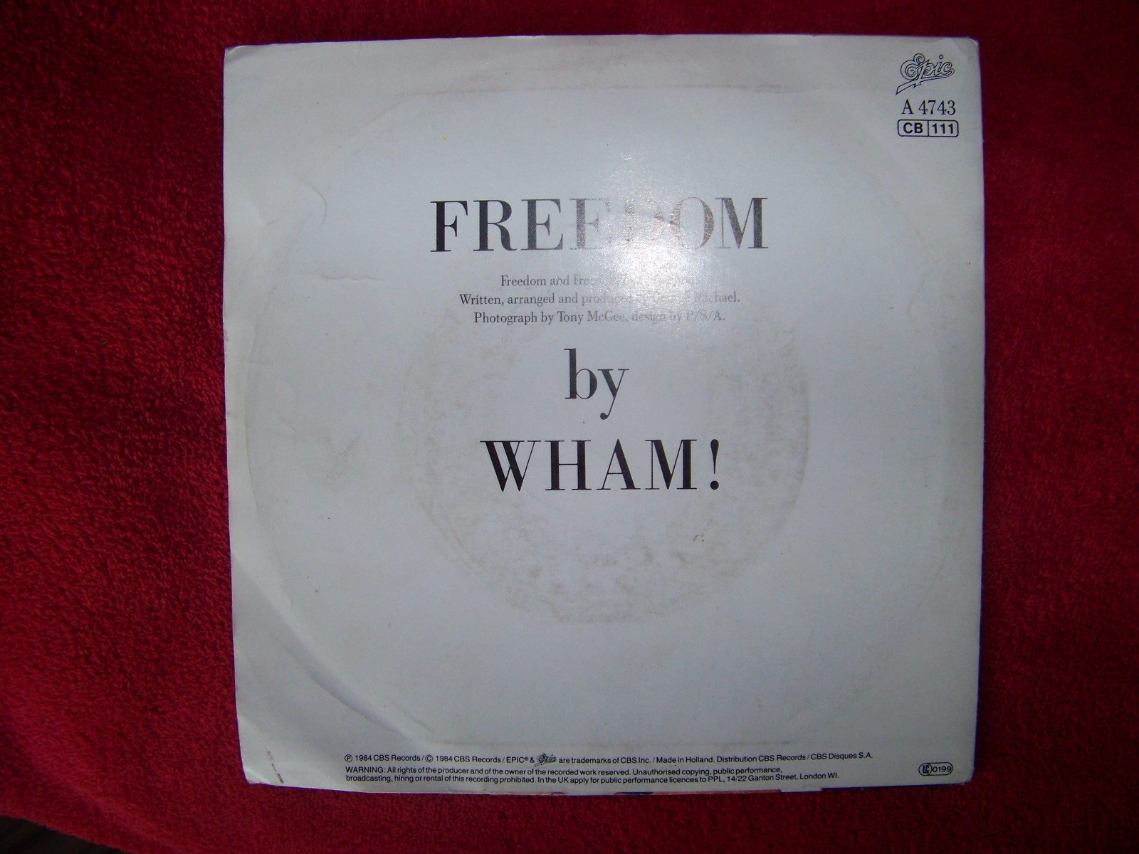 Wham! – Freedom / Freedom (Instrumental) – Epic Records, Single, Bild 2