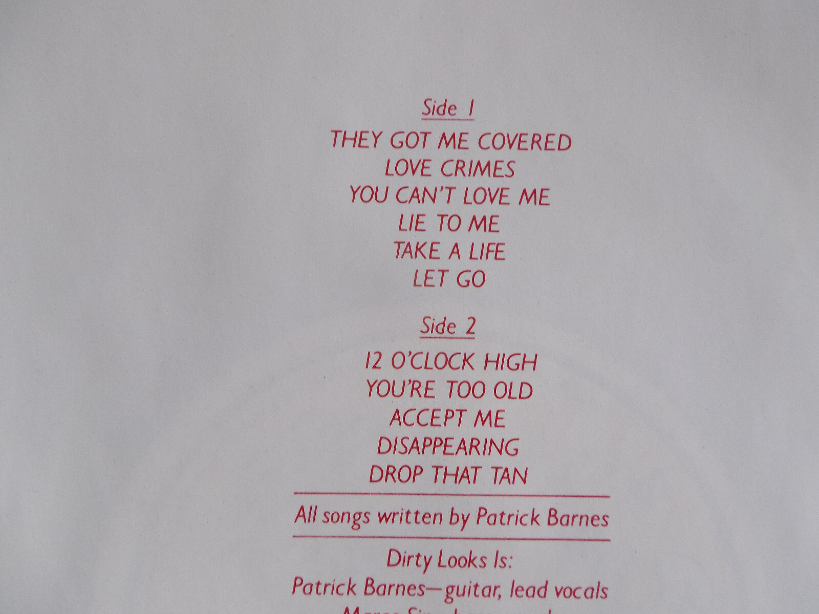 Dirty Looks – Dirty Looks (LP, Stiff Records, SEEZ 22), Bild 3