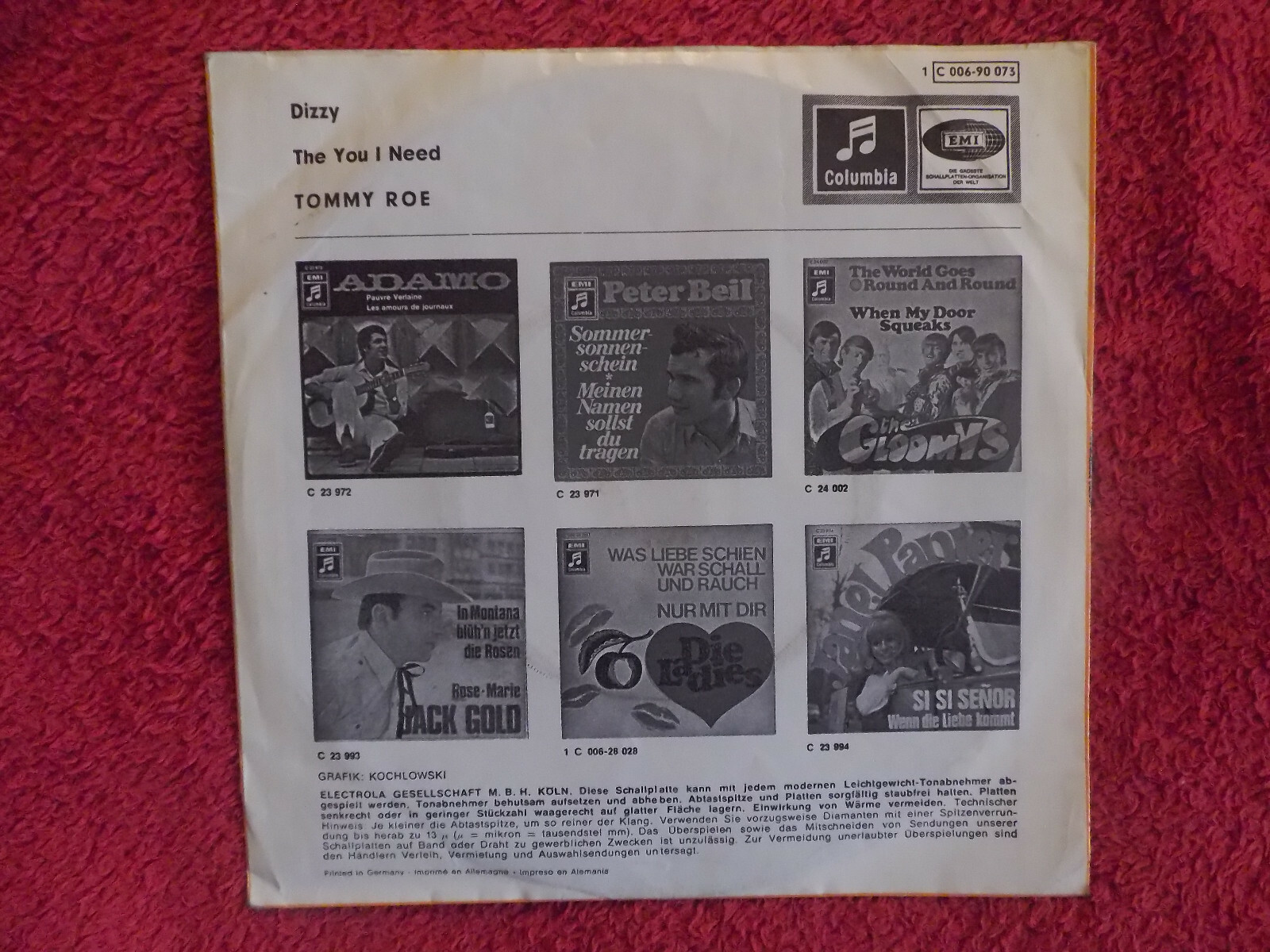 Tommy Roe – Dizzy / The you I need – 7"-Single, Columbia Stateside / EMI Records, Bild 3