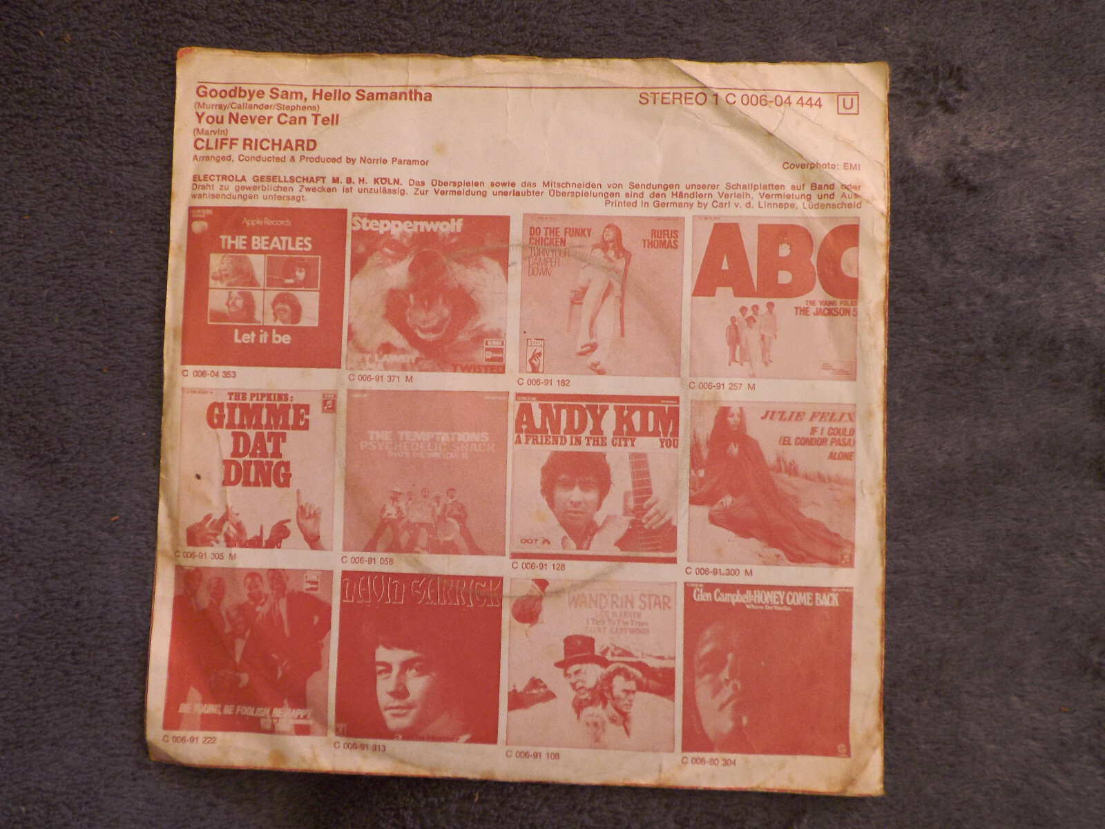 Cliff Richard – Goodbye Sam, Hello Samantha / You Never Can Tell (7″-Single), Bild 3