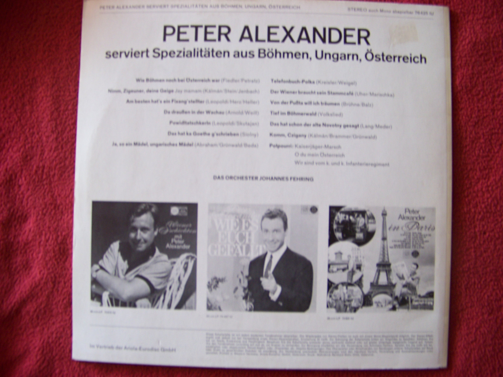 Peter Alexander – Spezialitäten aus Böhmen, Ungarn und Österreich | Ariola LP, Bild 2
