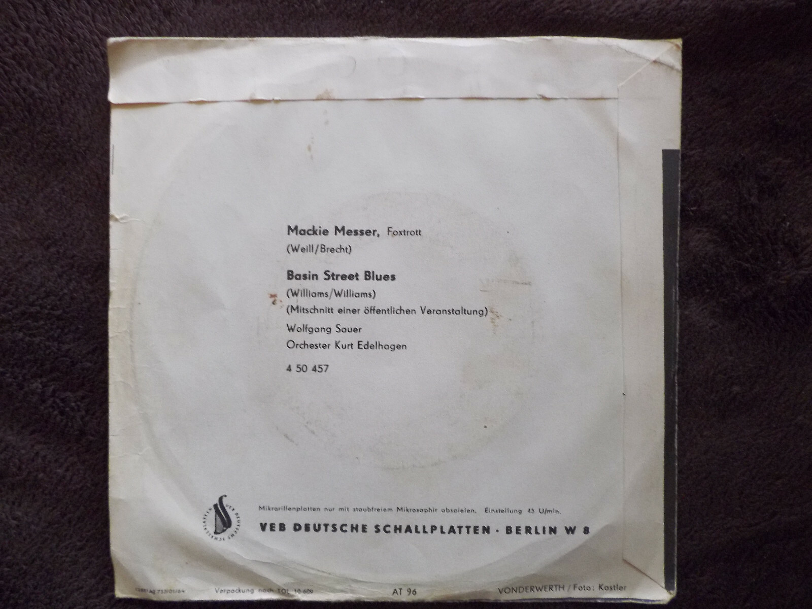 Wolfgang Sauer – Mackie Messer / Basin Street Blues | Amiga 45er-Single, Bild 2