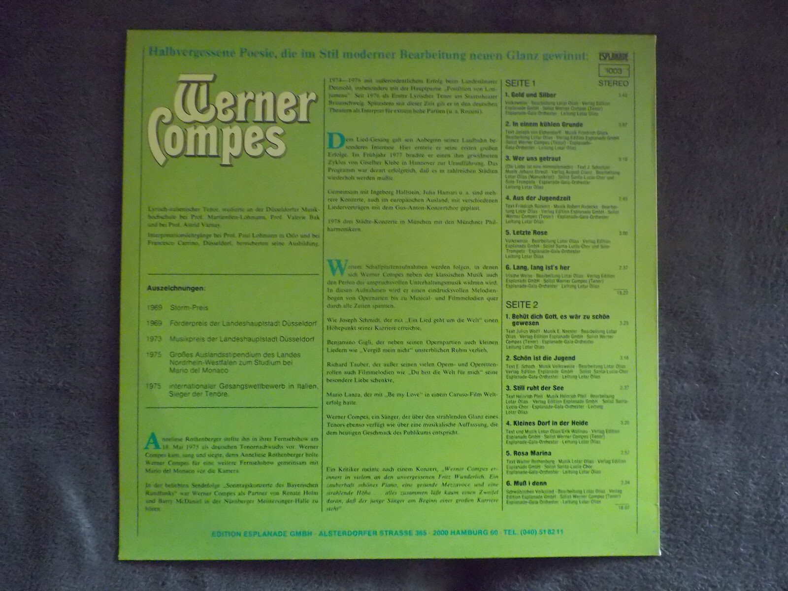 Werner Compes – Werner Compes singt Volkslieder (LP, Lotar Olias Collection Records 1003), Bild 2