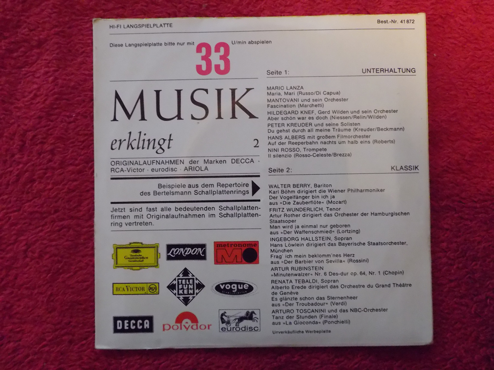 Various – Musik erklingt (S & R International 41 872), Bild 2