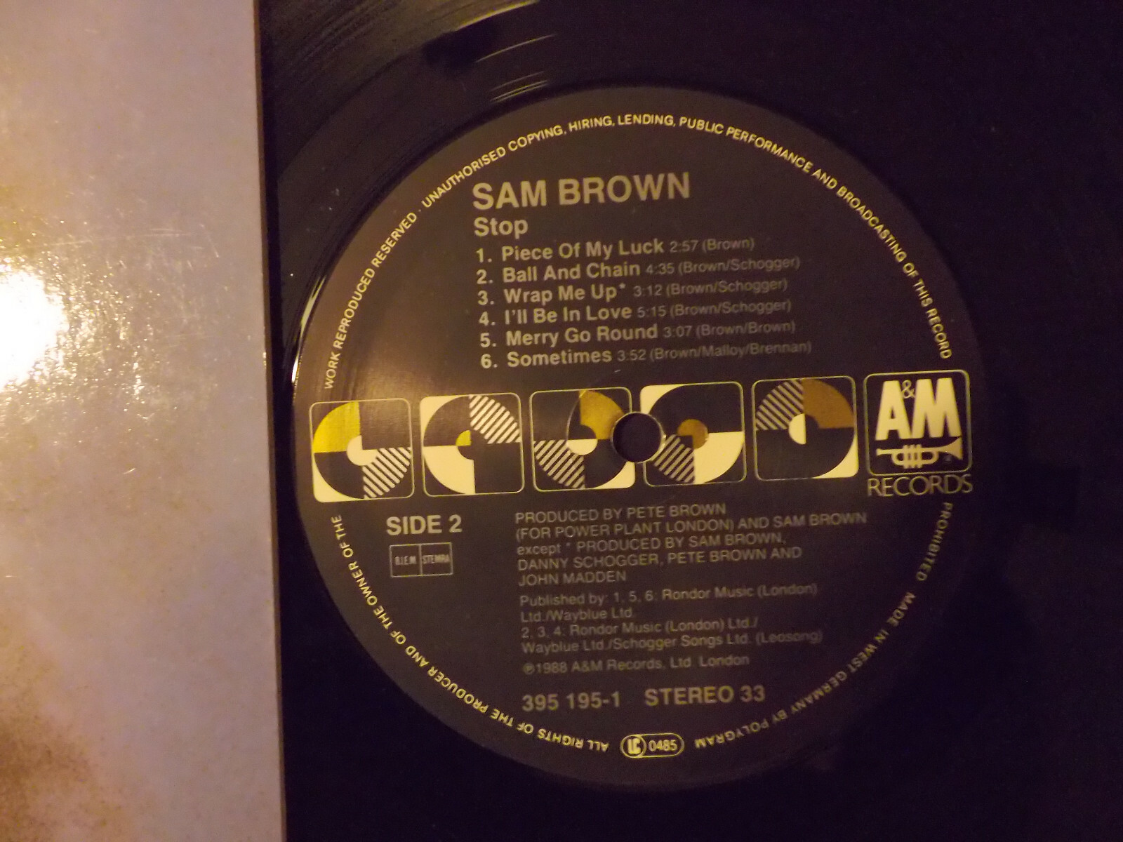 Sam Brown – Stop! | A & M Records, LP, Deutschland 1988, Bild 2