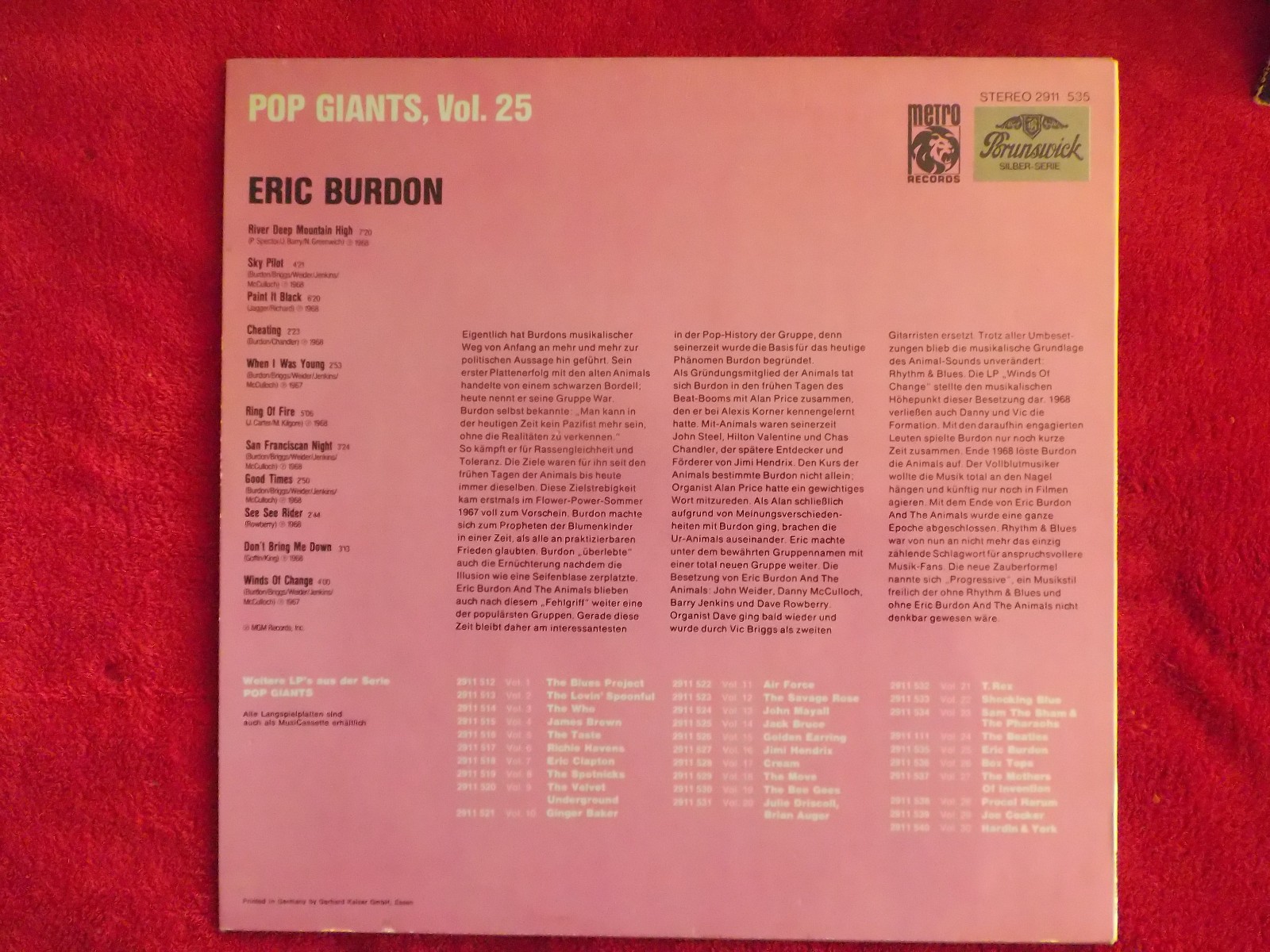 Eric Burdon and the Animals – Pop Giants | LP, Brunswick Records, Bild 2
