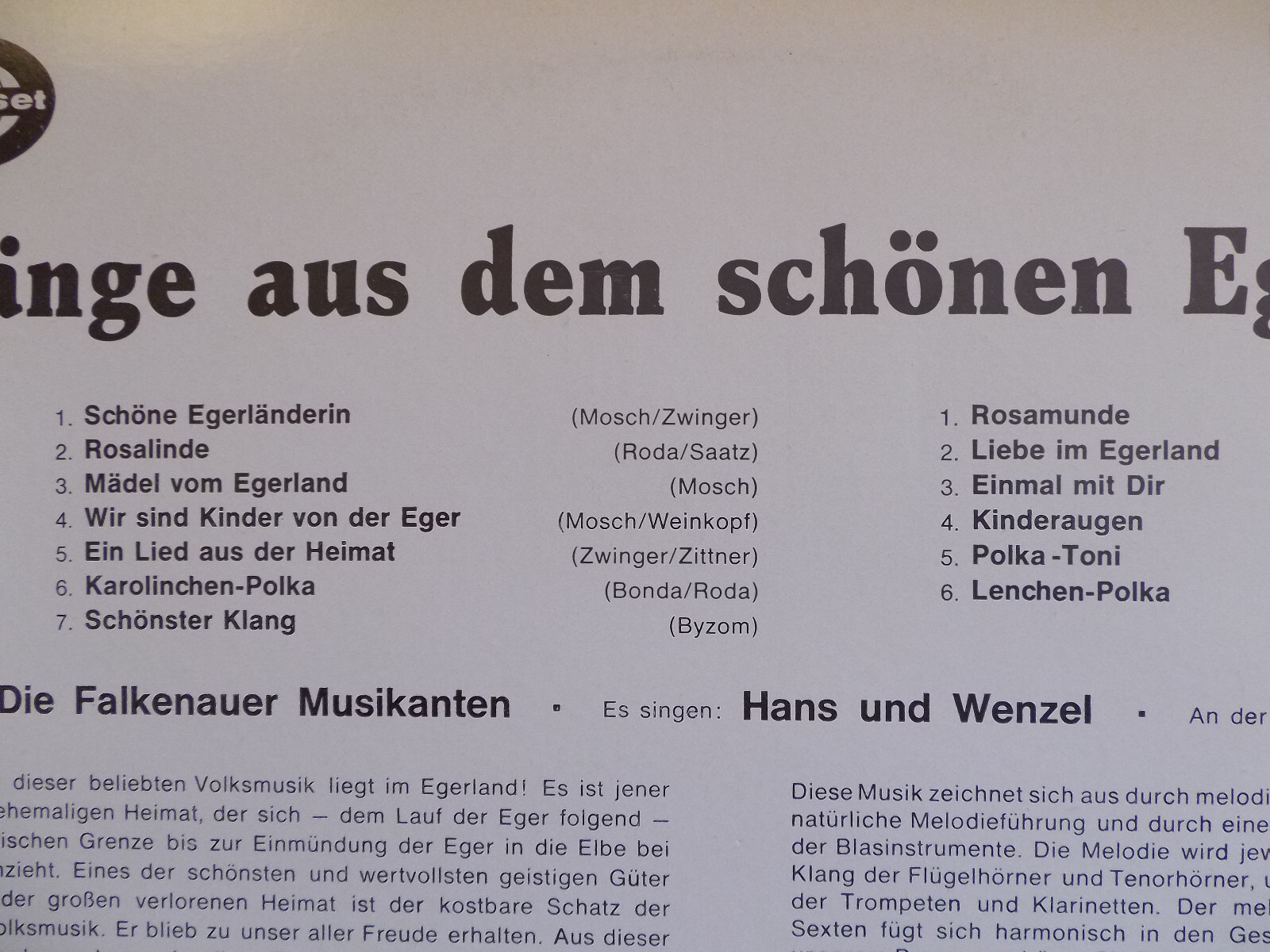 Die Falkenauer Musikanten / Hans & Wenzel – Klänge aus dem schönen Egerland (LP, 1982), Bild 4