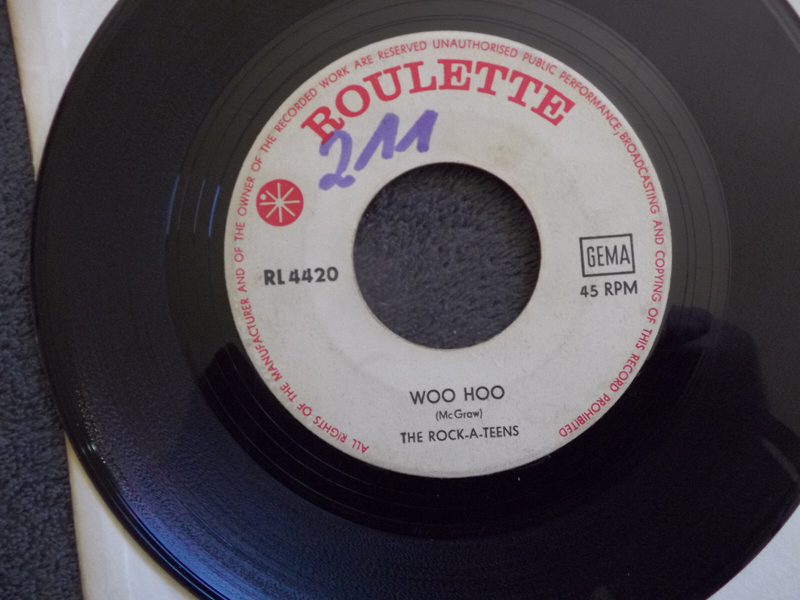 The Rock-A-Teens – Woo Hoo / Twangy (Roulette Records, RL  4420)