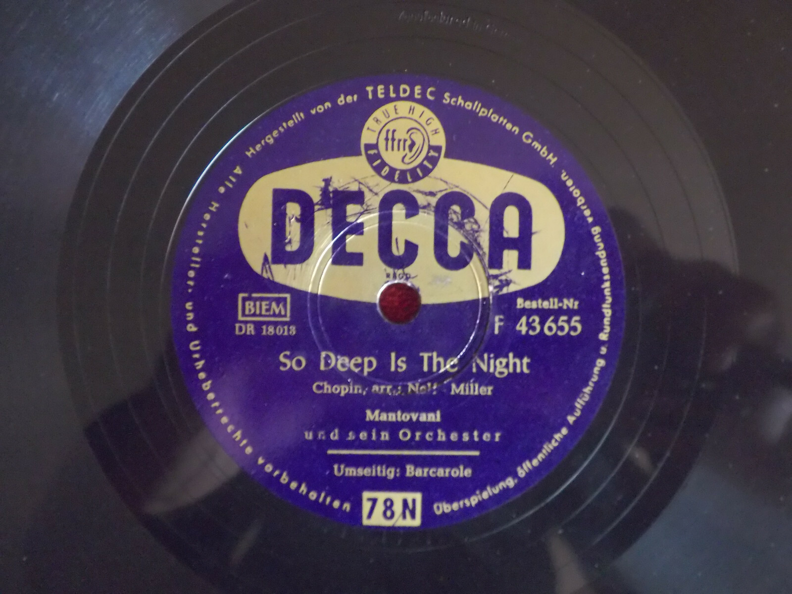 Mantovani – Barcarole / So deep in the night (Decca Records, F 43 655), Bild 2