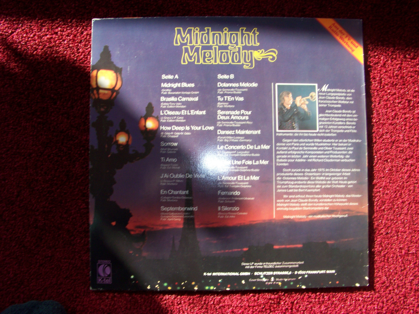Jean-Claude Borelly – Midnight Melody (LP, K-tel Records, TG 1231), Bild 2