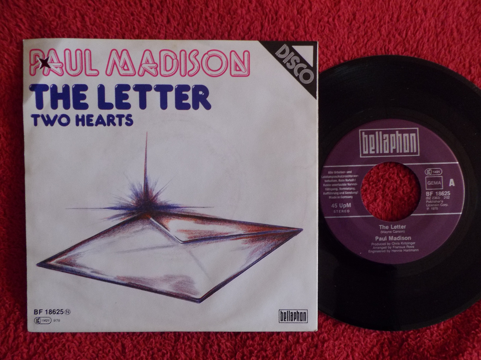 Paul Madison – The Letter / Two Hearts | Bellaphon 7″-Single, 1978