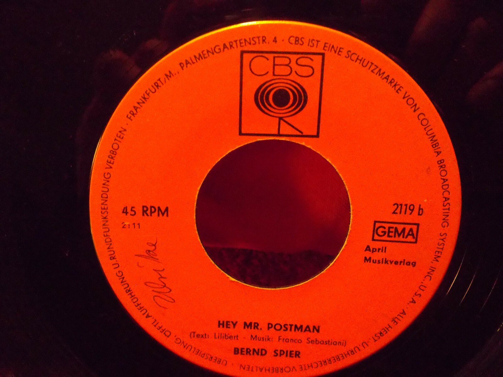 Bernd Spier – Und dann..... / Hey Mr. Postman | CBS Records 2119, Bild 2