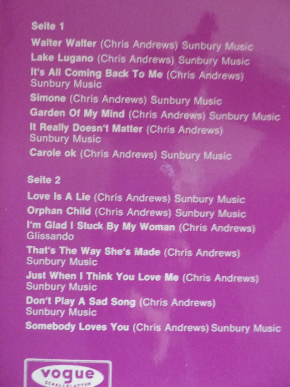 Chris Andrews – Sings Chris Andrews (LP, Vogue Records, LDVS 17180, Deutschland, 1970), Bild 4