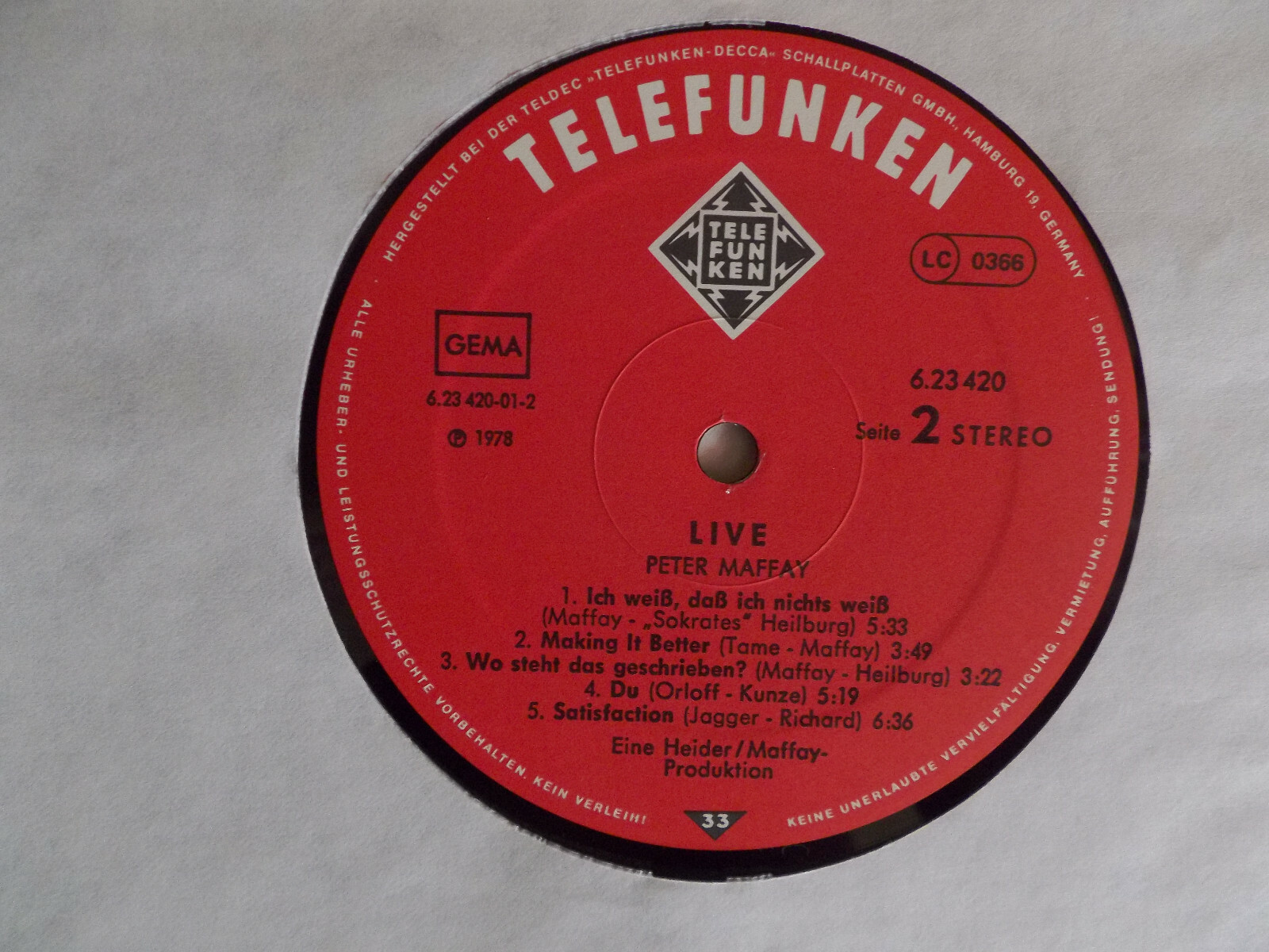 Peter Maffay – Live (Telefunken, LP, 1978), Bild 2