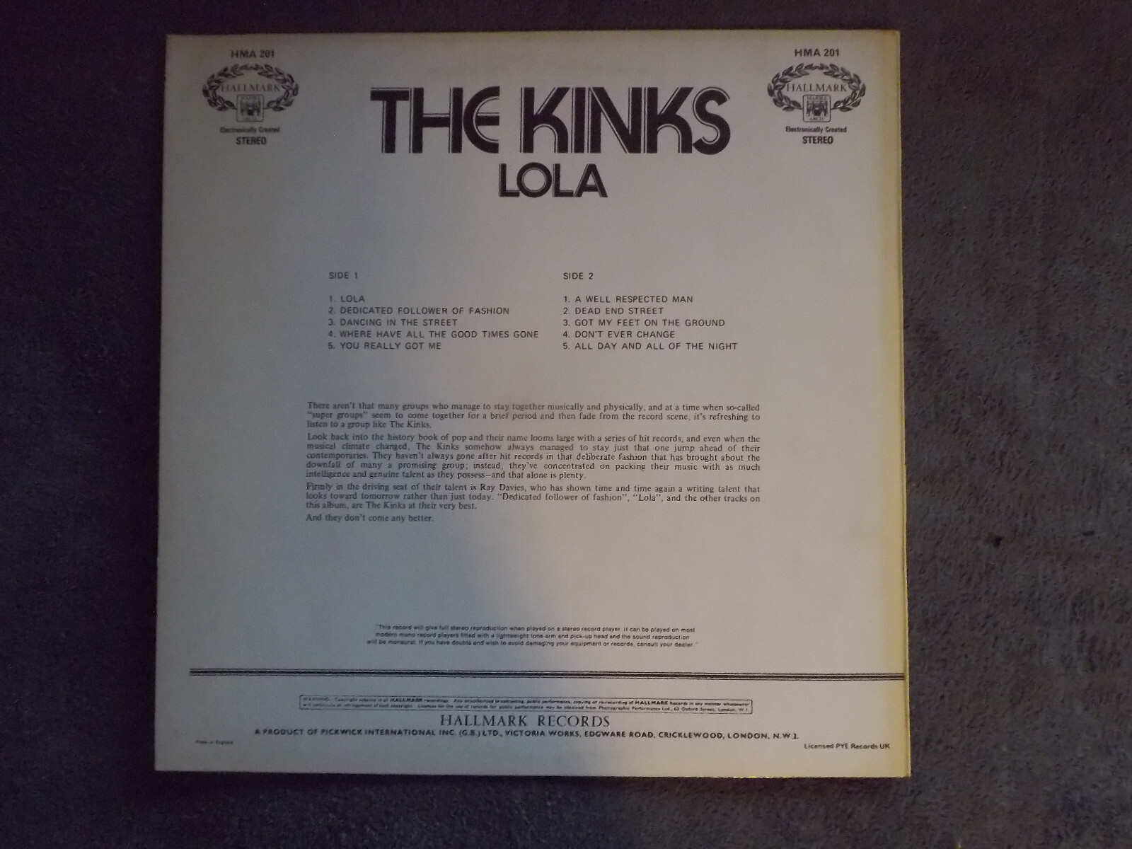 The Kinks – Lola (Hallmark Records, HMA 201, LP), Bild 2