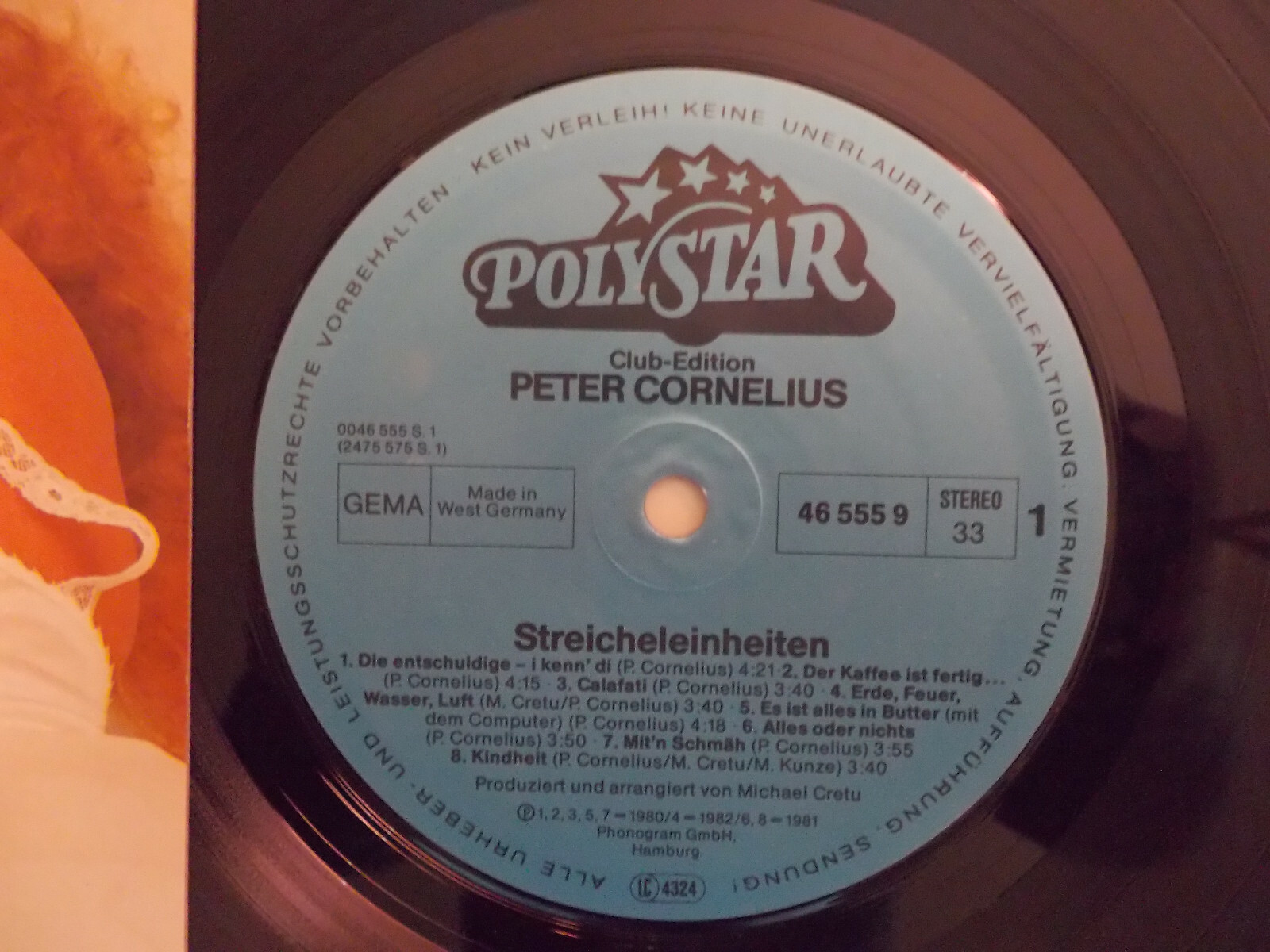 Peter Cornelius – Streicheleinheiten (Polystar Records Club-LP, 46 555 9), Bild 2