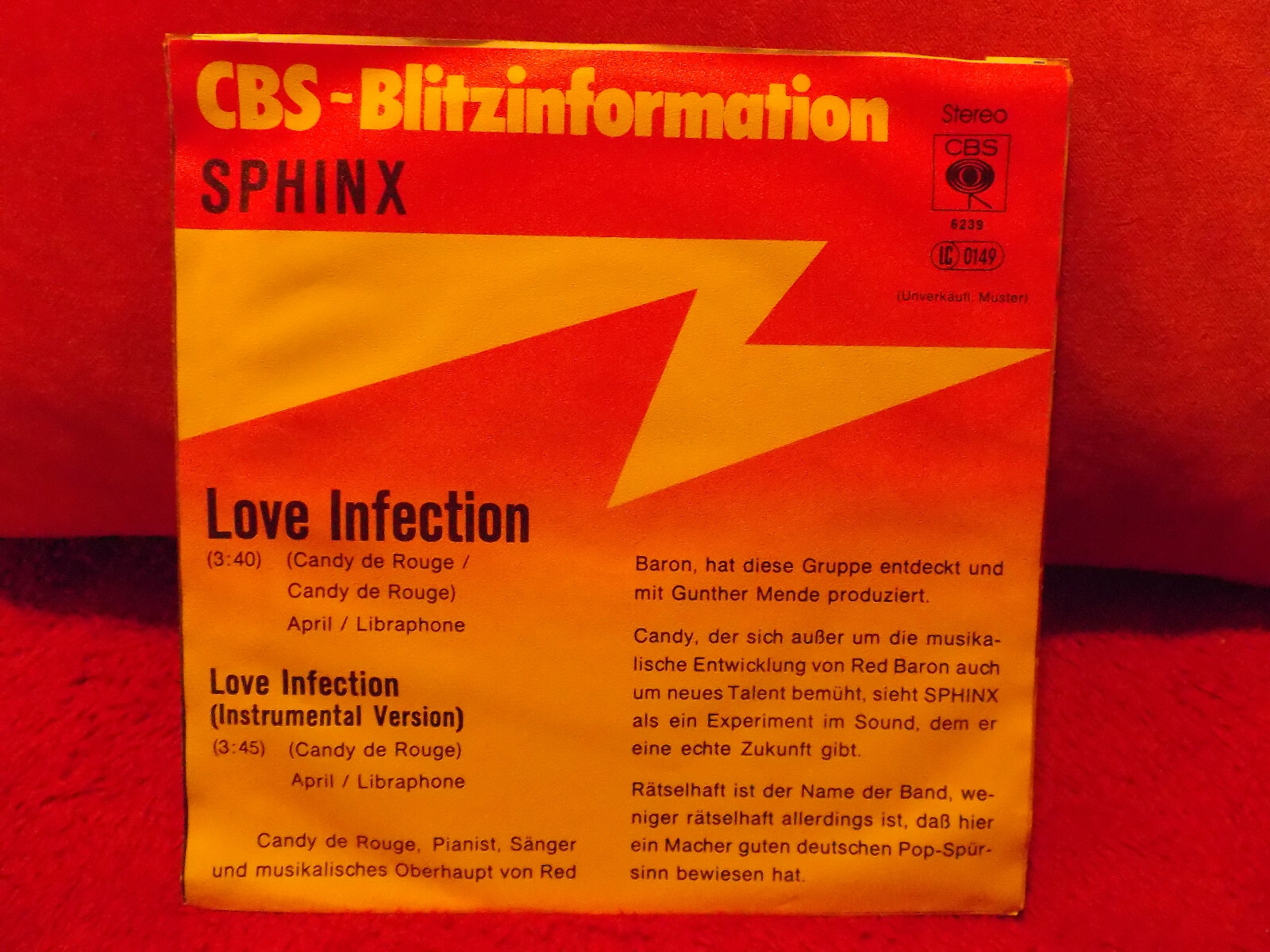 Sphinx – Love infection / Love infection (Instr.), CBS S 6239, Bild 2