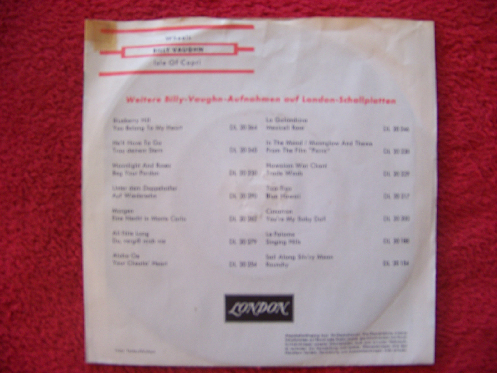 Billy Vaughn – Wheels / Isle of Capri (London Records, DL 20 385), Bild 2