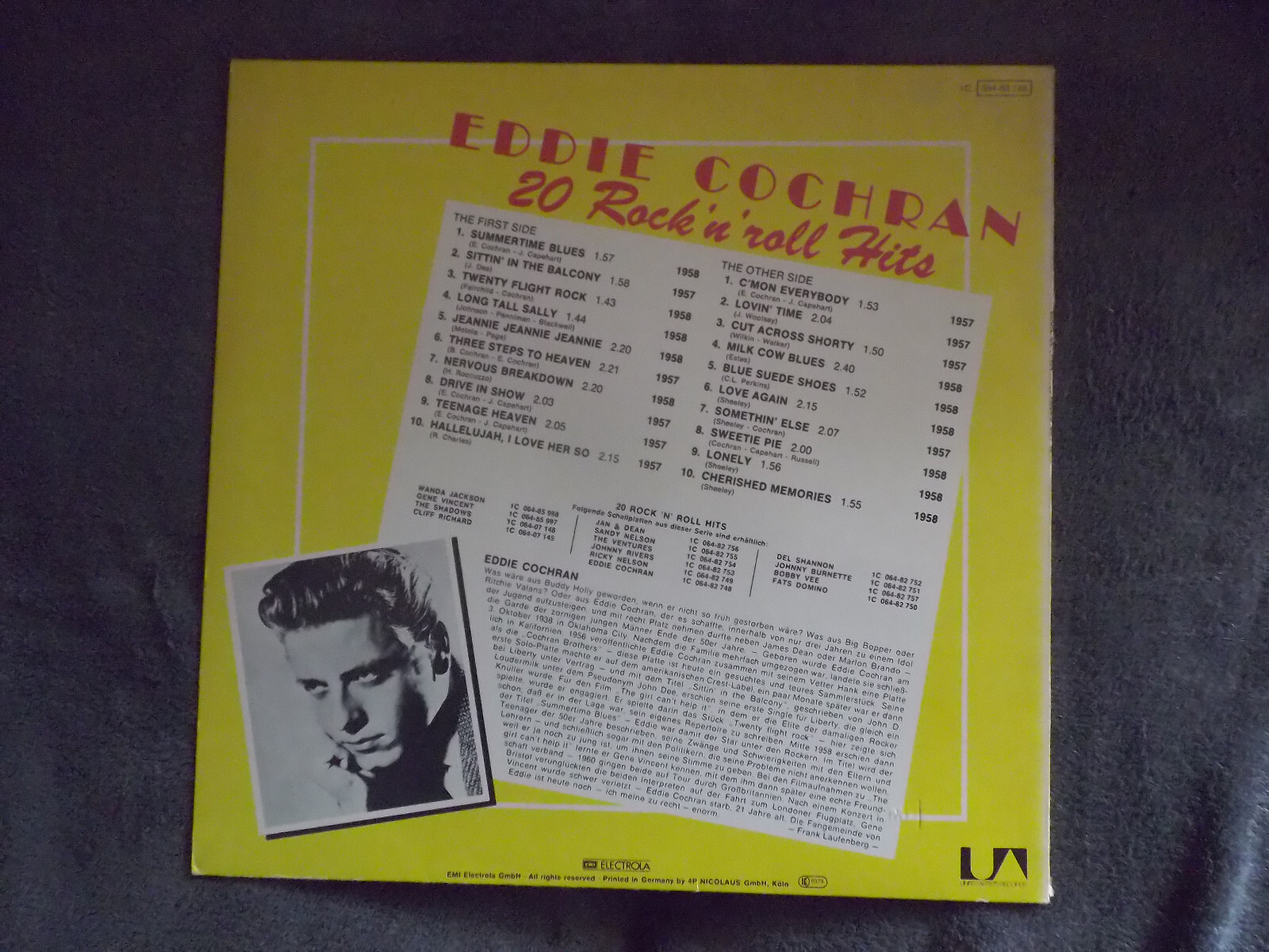 Eddie Cochran – 20 Rock´n´ Roll Hits | LP, United Artists Records, 1979, Bild 2