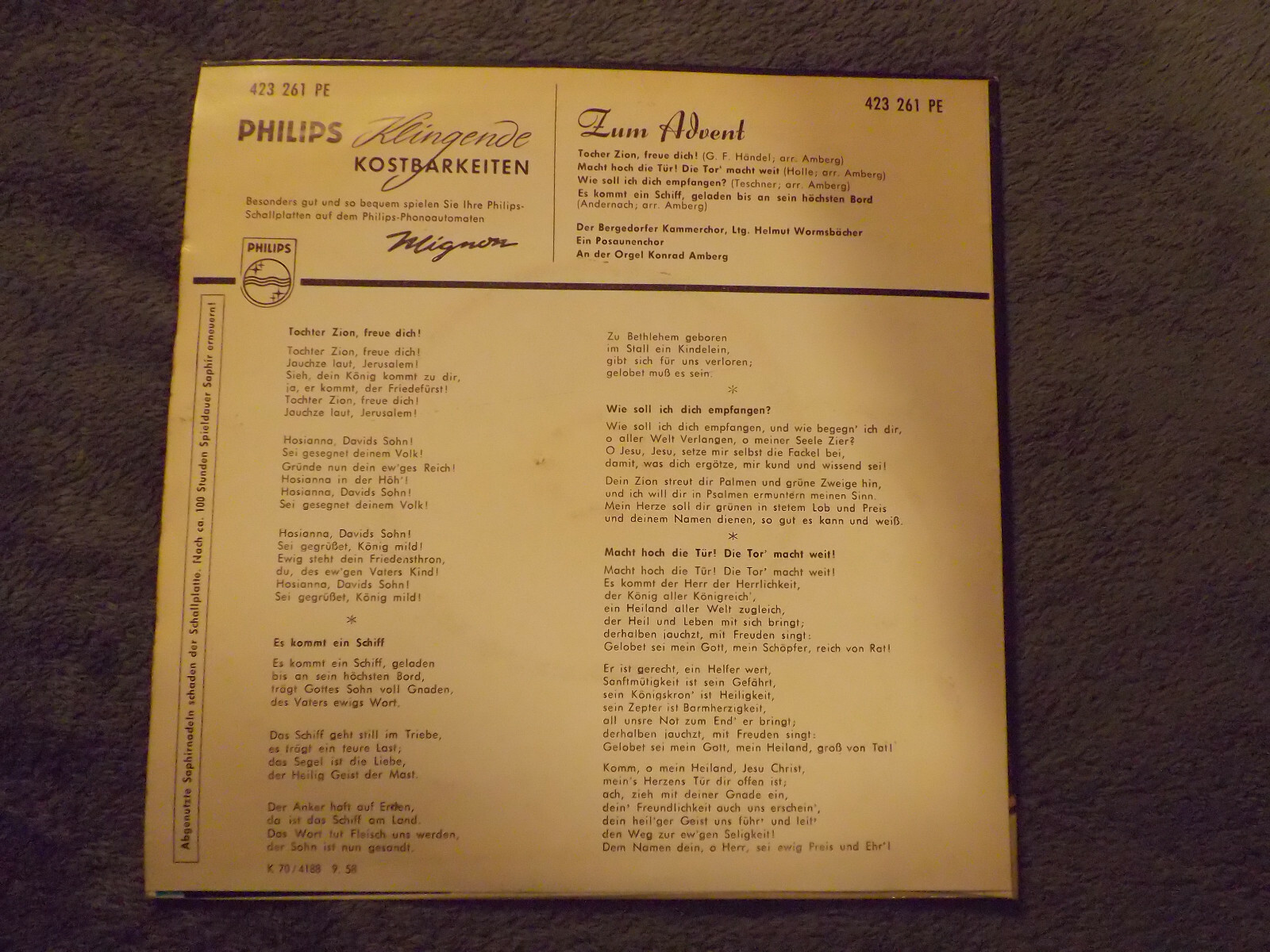 Der Bergedorfer Kammerchor – Zum Advent (Philips, 1958), Bild 2