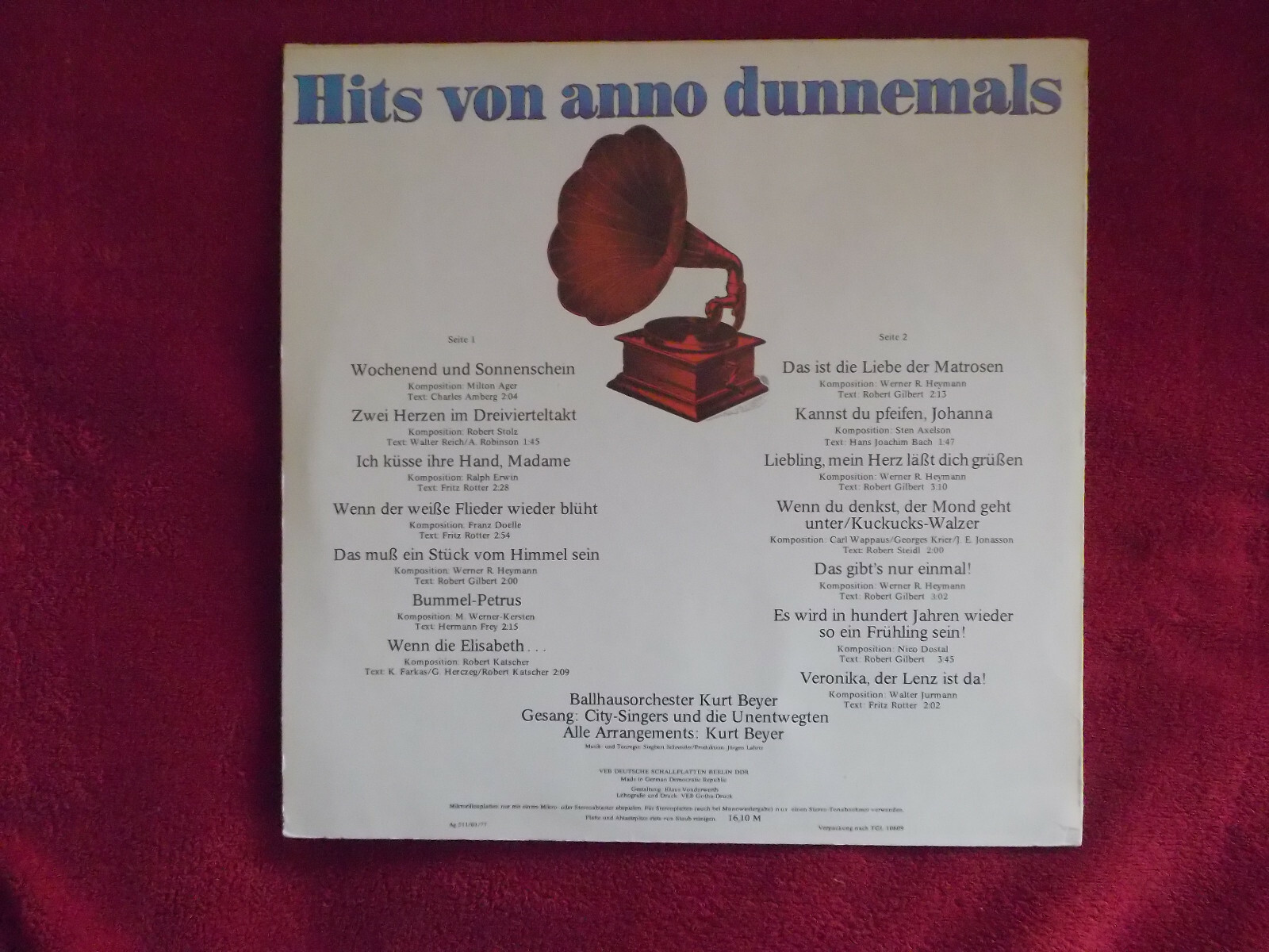 Ballhausorchester Kurt Beyer – Hits von anno dunnemals | Amiga LP, DDR 1977, Bild 2