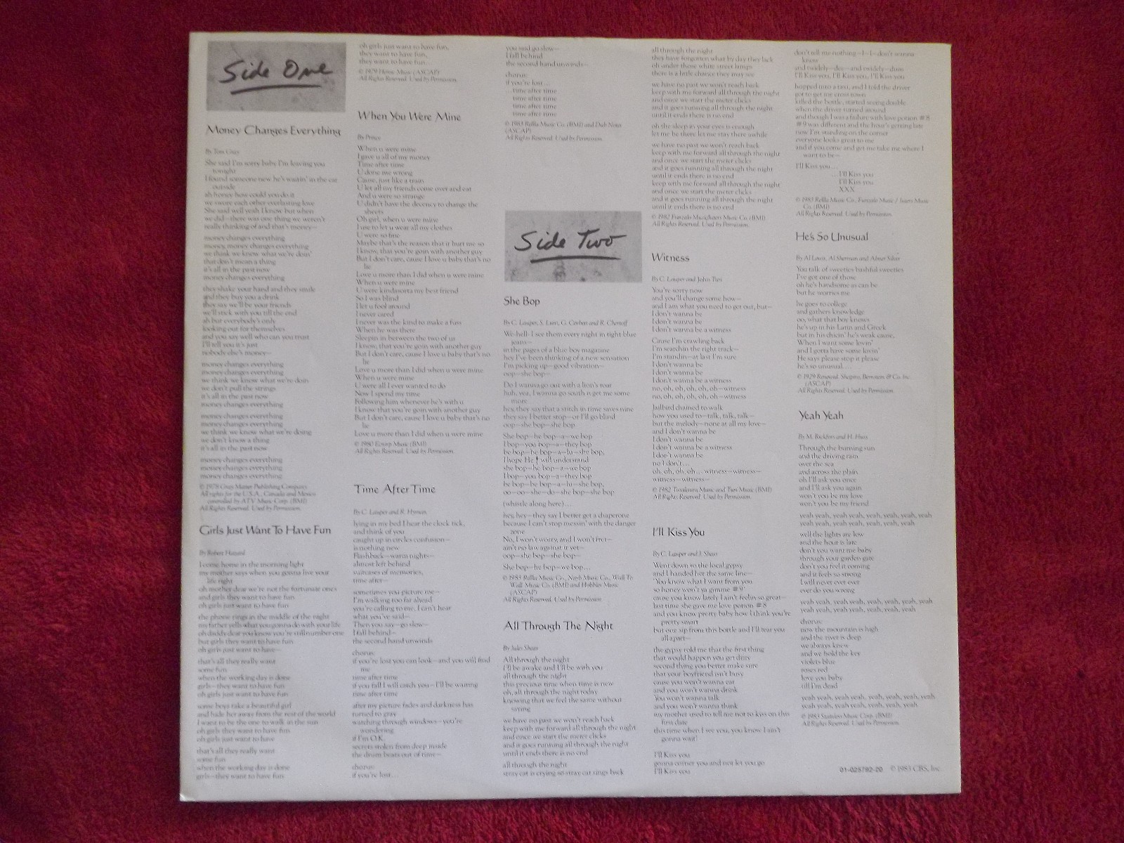 Cyndi Lauper – She´s so unusual (LP, Portrait Records, PRT 25792, 1983), Bild 3