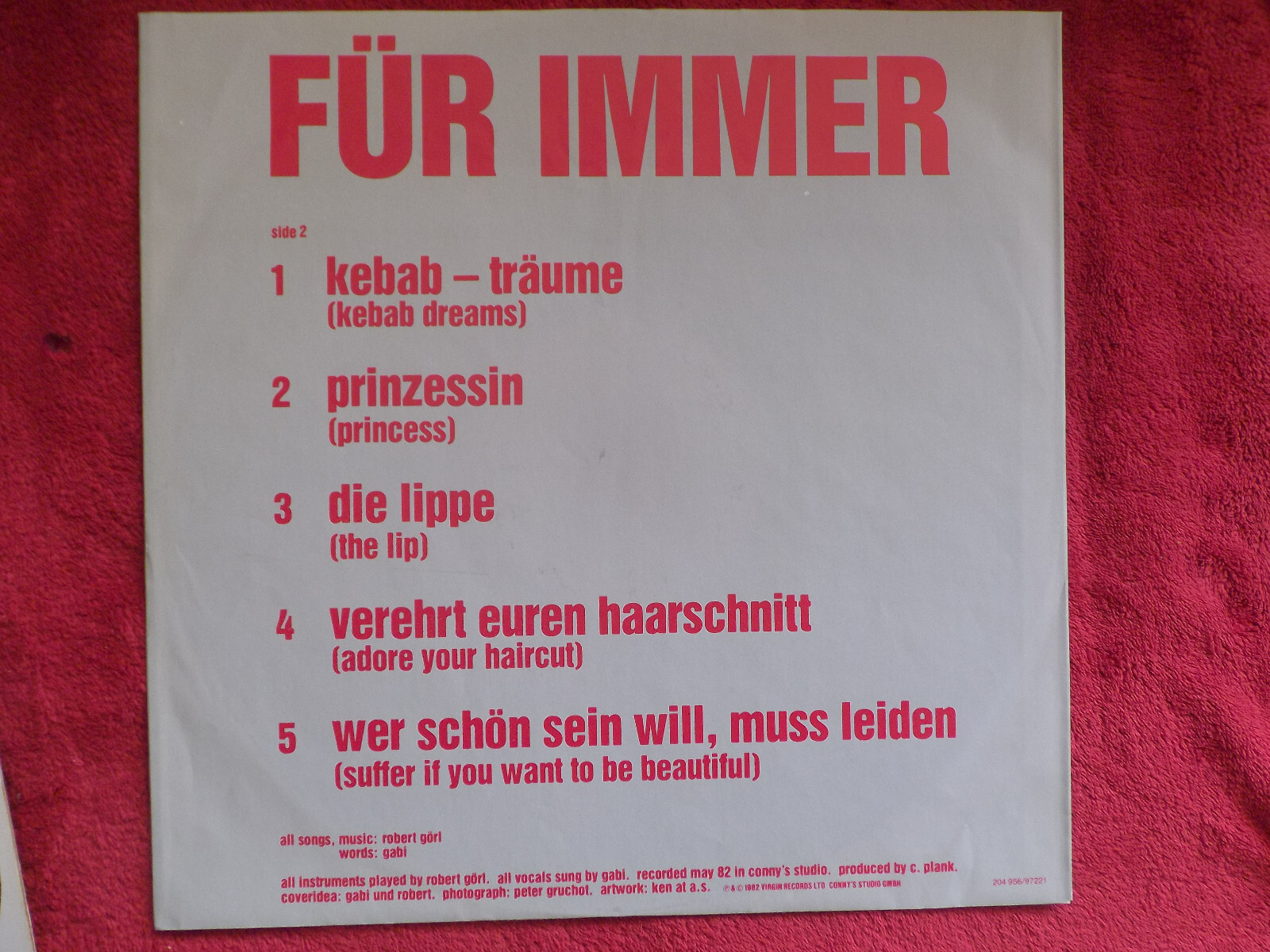 DAF – Für immer | Virgin Records, LP, Deutschland 1982, Bild 3