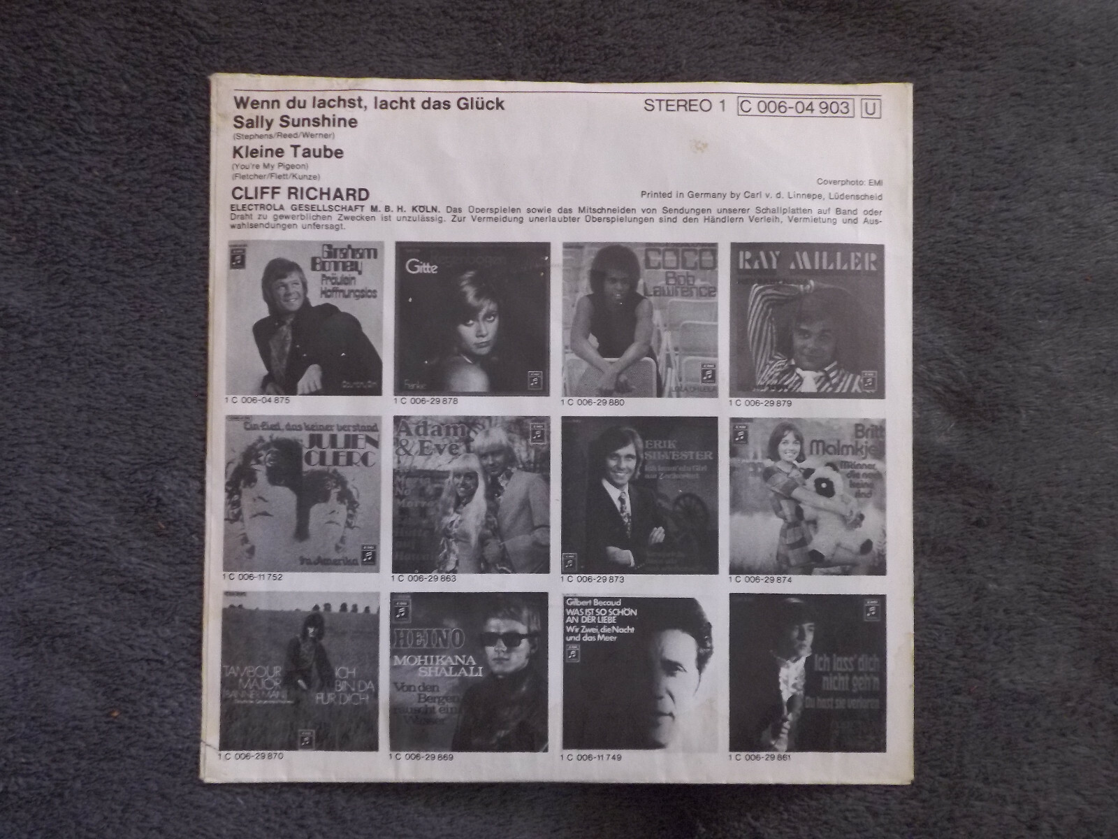 Cliff Richard – Wenn du lachst, lacht das Glück / Sally Sunshine / Kleine Taube (7″-Single, 1973), Bild 3