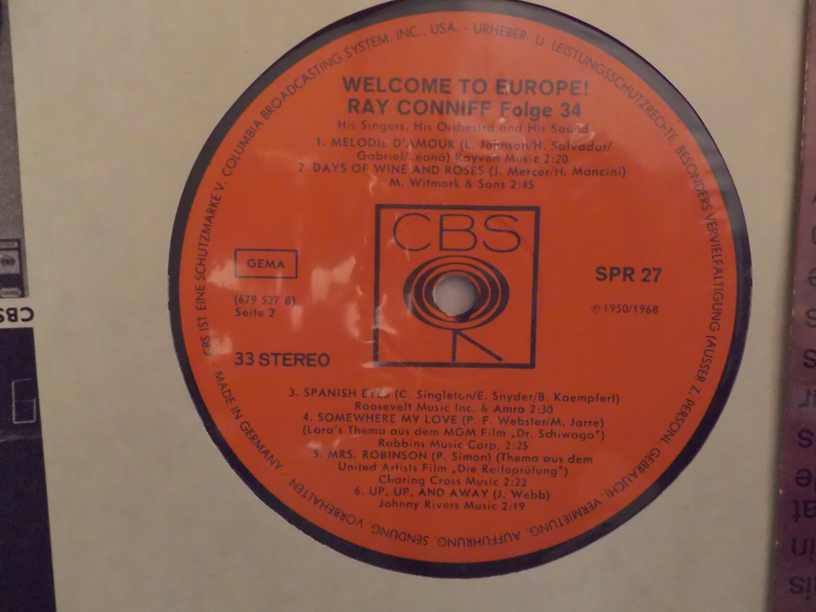 Ray Conniff – Welcome to Europe ! | CBS LP, Deutschland 1968, Bild 2