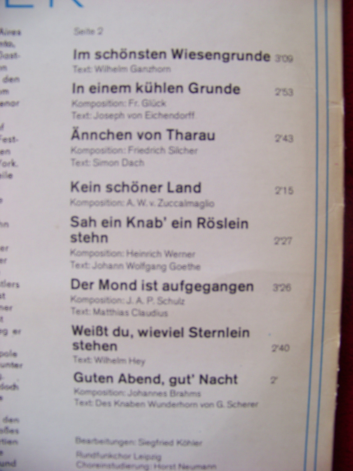 Peter Schreier – Peter Schreier singt Volkslieder | Eterna Records LP, DDR 1976, Bild 3