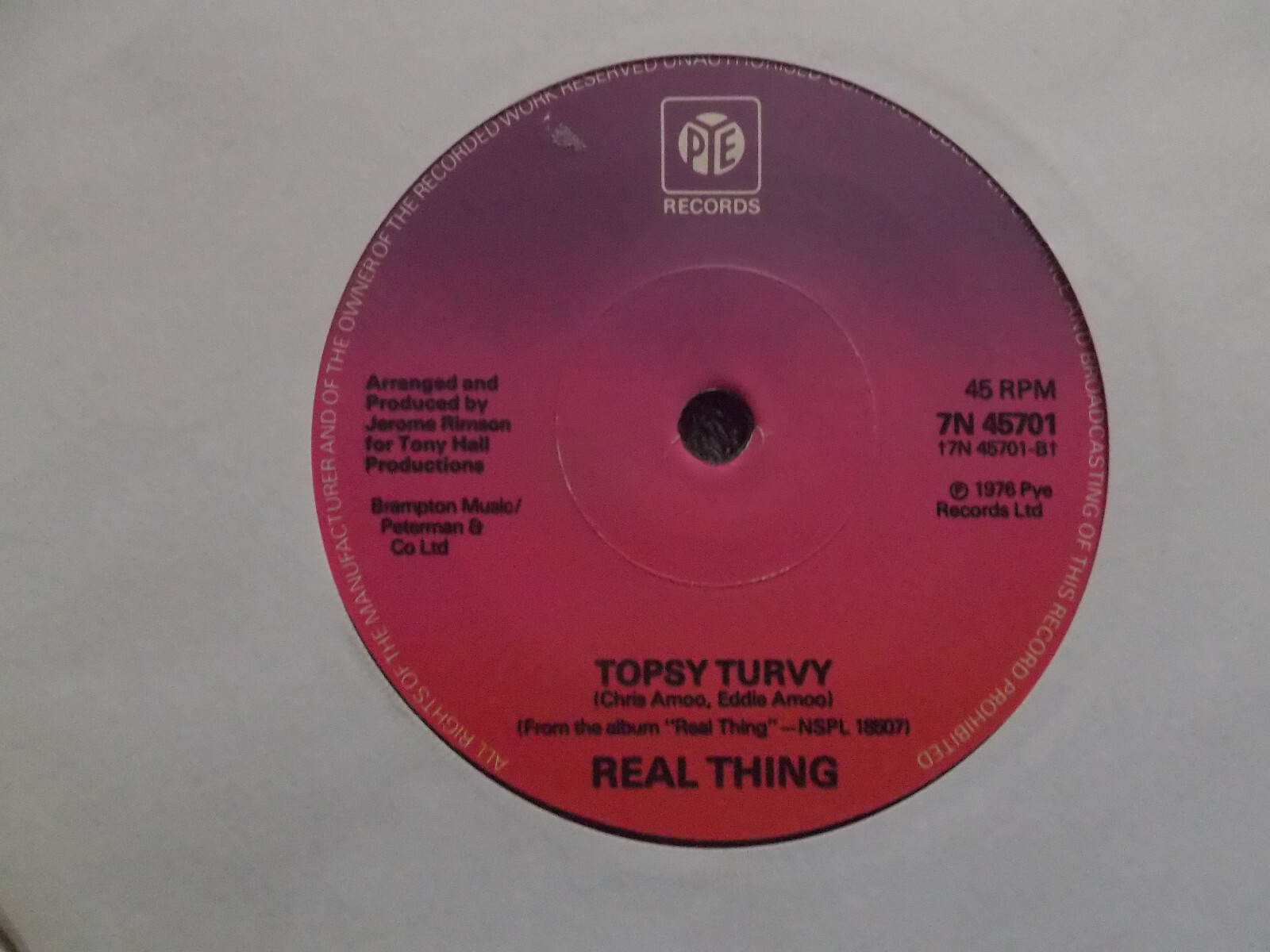 Real Thing – Love such a wonderful thing / Topsy turvy (Pye, 7N 45701, UK, 1977), Bild 2