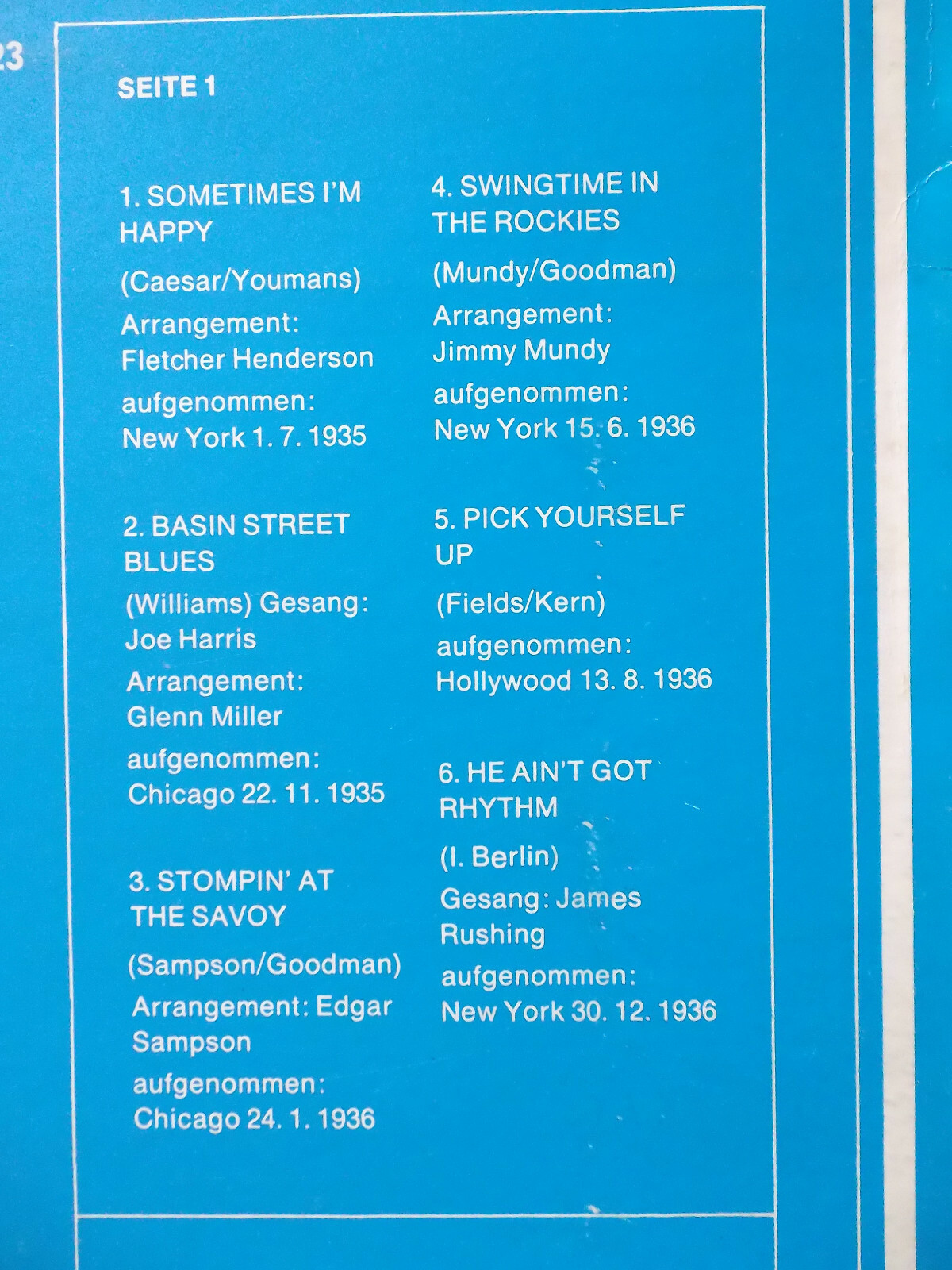 Benny Goodman – Swingtime with Benny Goodman | Historia Records, H 623, LP, Bild 3