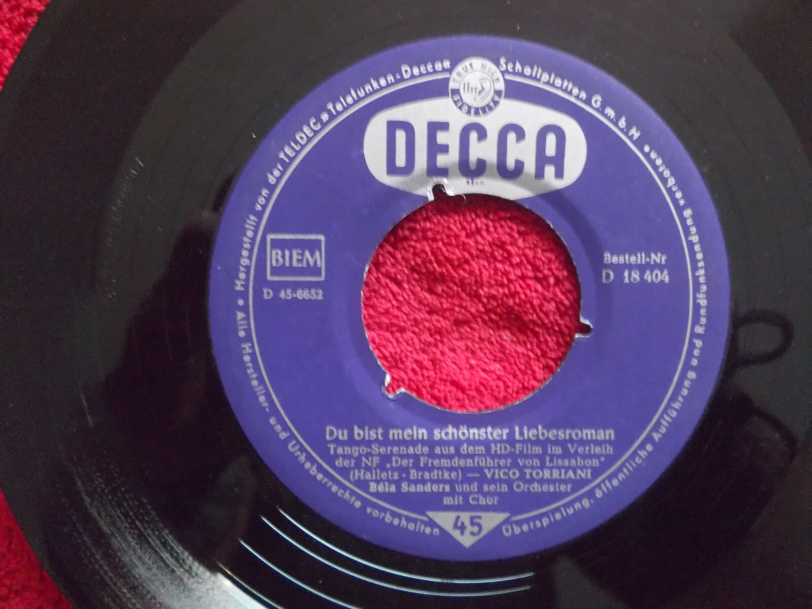 Vico Torriani – Torero / Du bist mein schönster Liebesroman (Decca, Single), Bild 2