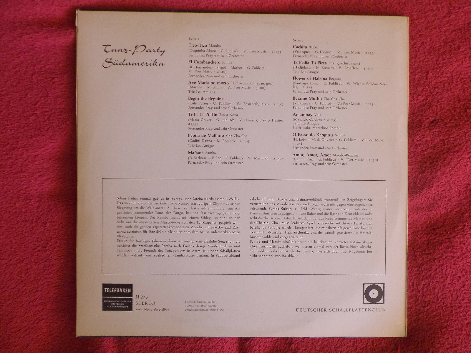 Tanzparty Südamerika – Orch. Fernandez Pray / Trio Los Amigos (LP), Bild 3