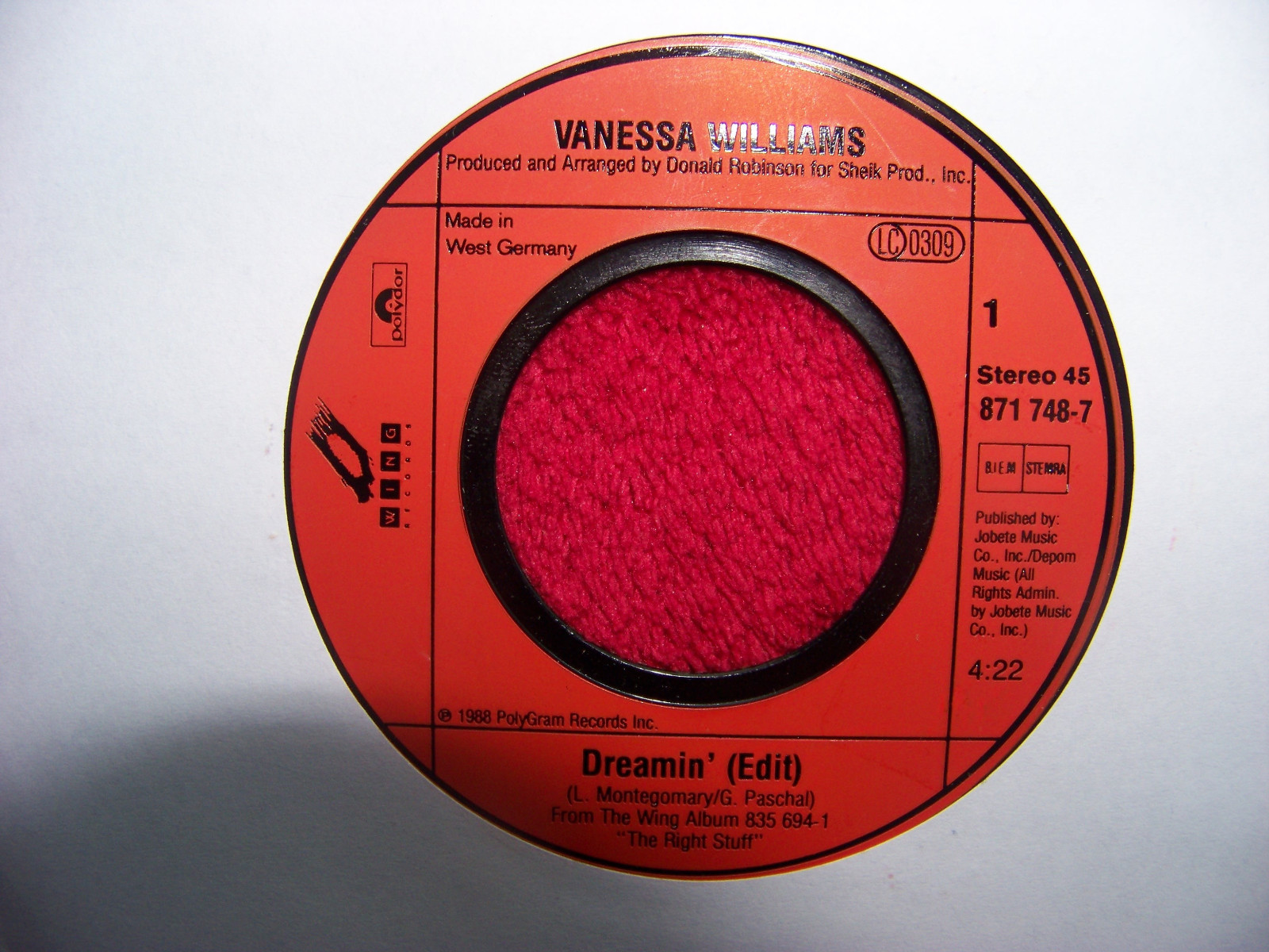 Vanessa Williams – Dreamin´ / The right stuff (Instr.) | Wing / Polydor Records, 1988