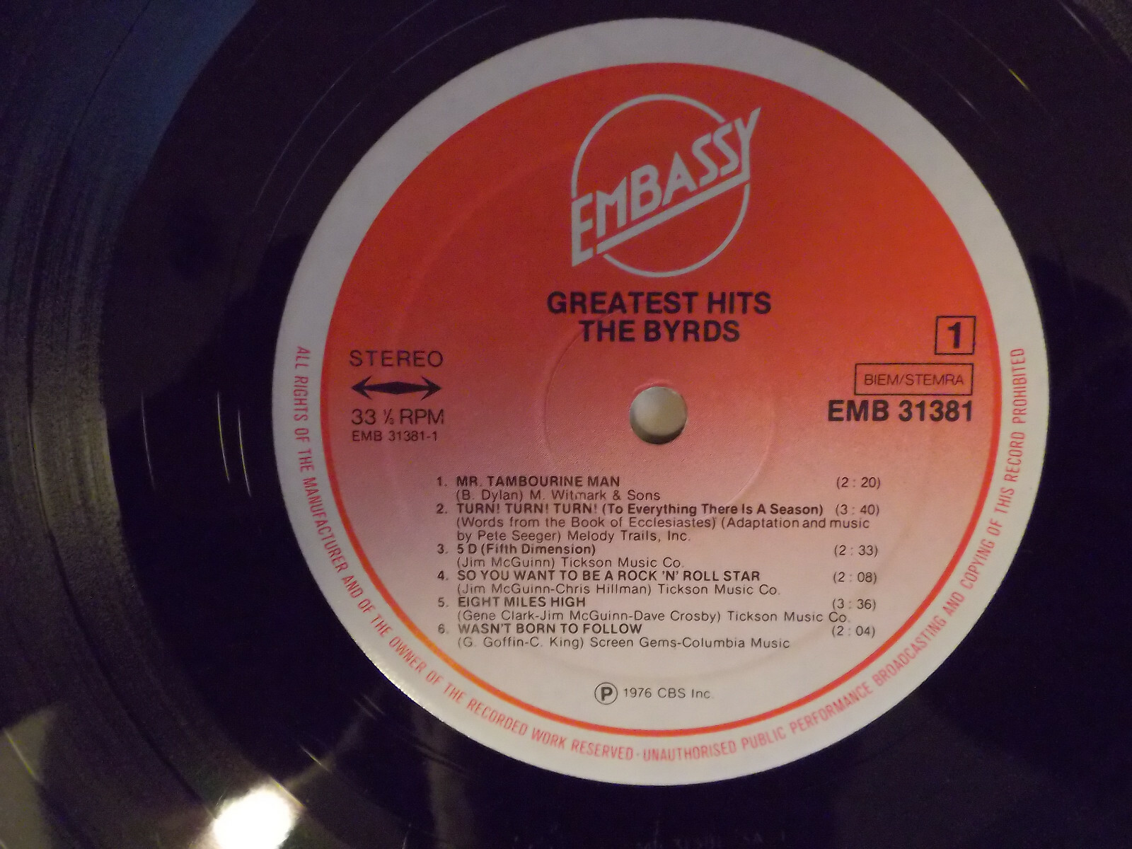 The Byrds – Greatest Hits (Embassy, LP, Niederlande, 1976), Bild 2