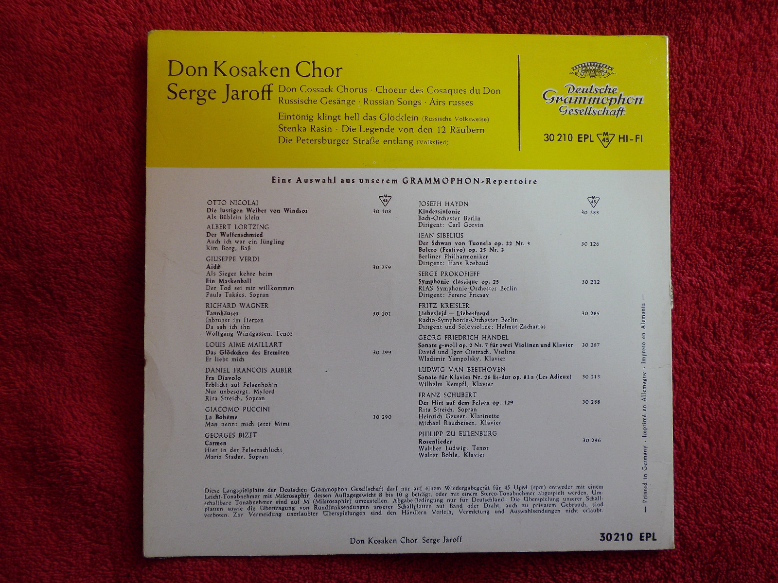 Don Kosaken Chor Serge Jaroff – Eintönig klingt hell das Glöckchen + Stenka Rasin / Die Legende von den 12 Räubern + Die Petersburger Straße entlang (Deutsche Grammophon, 30 210), Bild 2