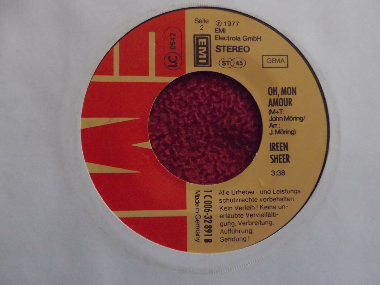 Ireen Sheer – Feuer / Oh, mon amour | EMI 45er-Single, 1978, Bild 2
