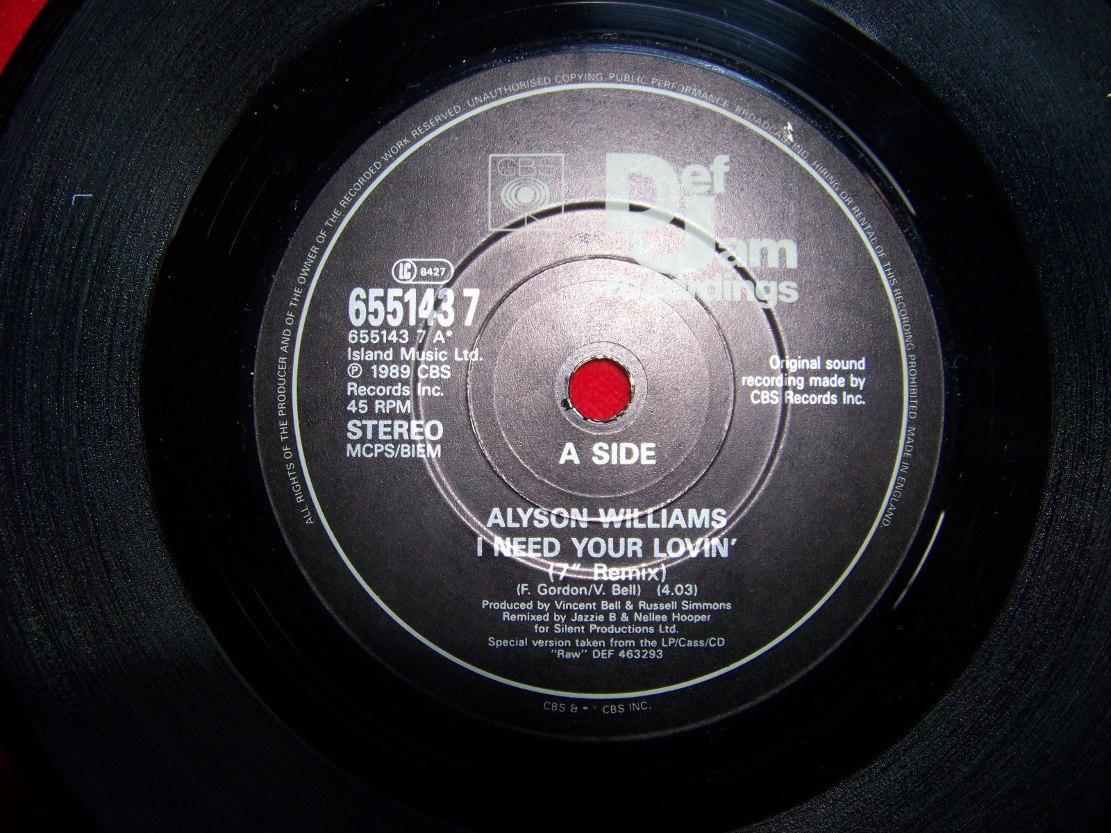 Alyson Williams – I need your lovin´ / Make your mine tonight | Def Jam / CBS Records, Single